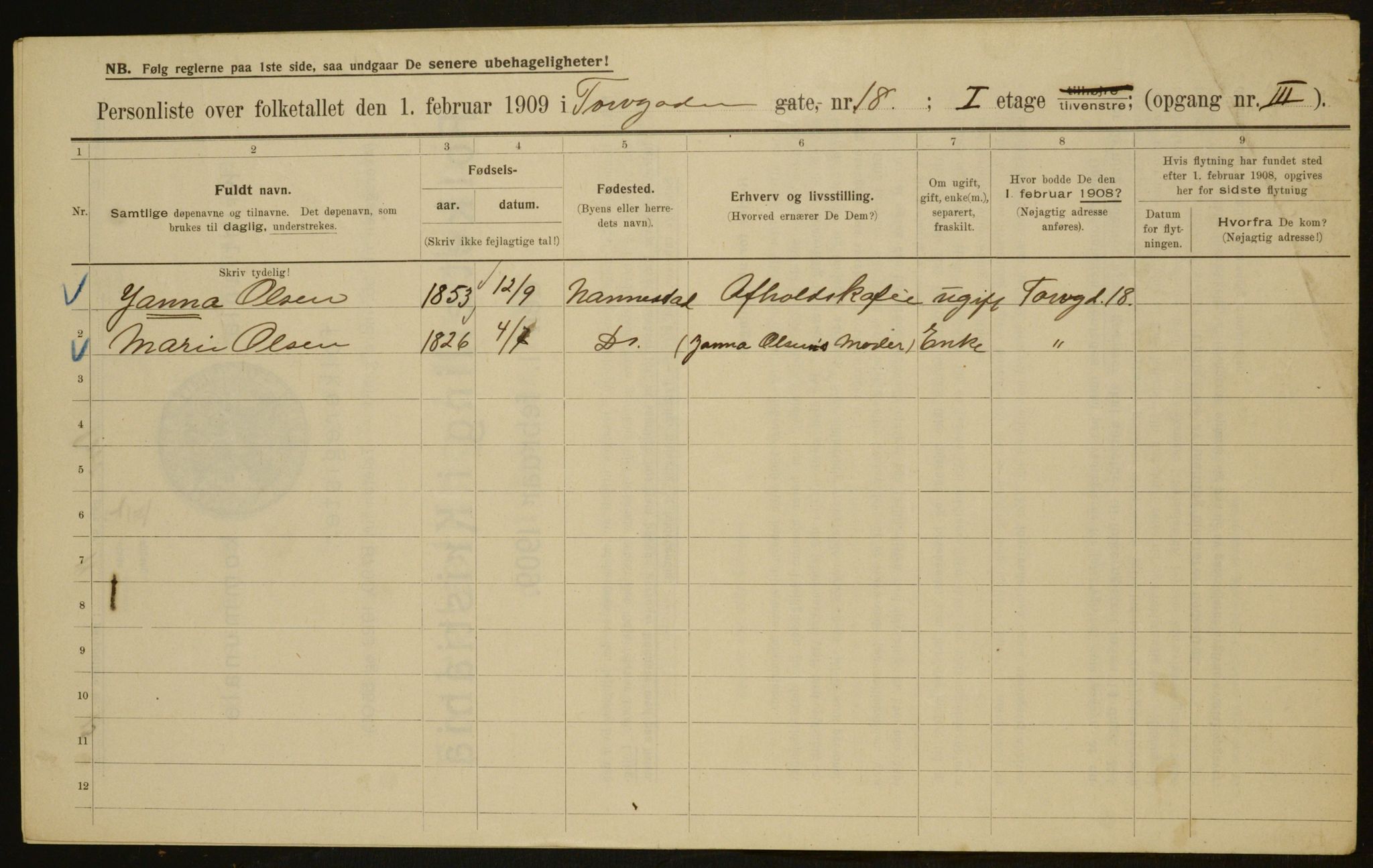 OBA, Municipal Census 1909 for Kristiania, 1909, p. 103430