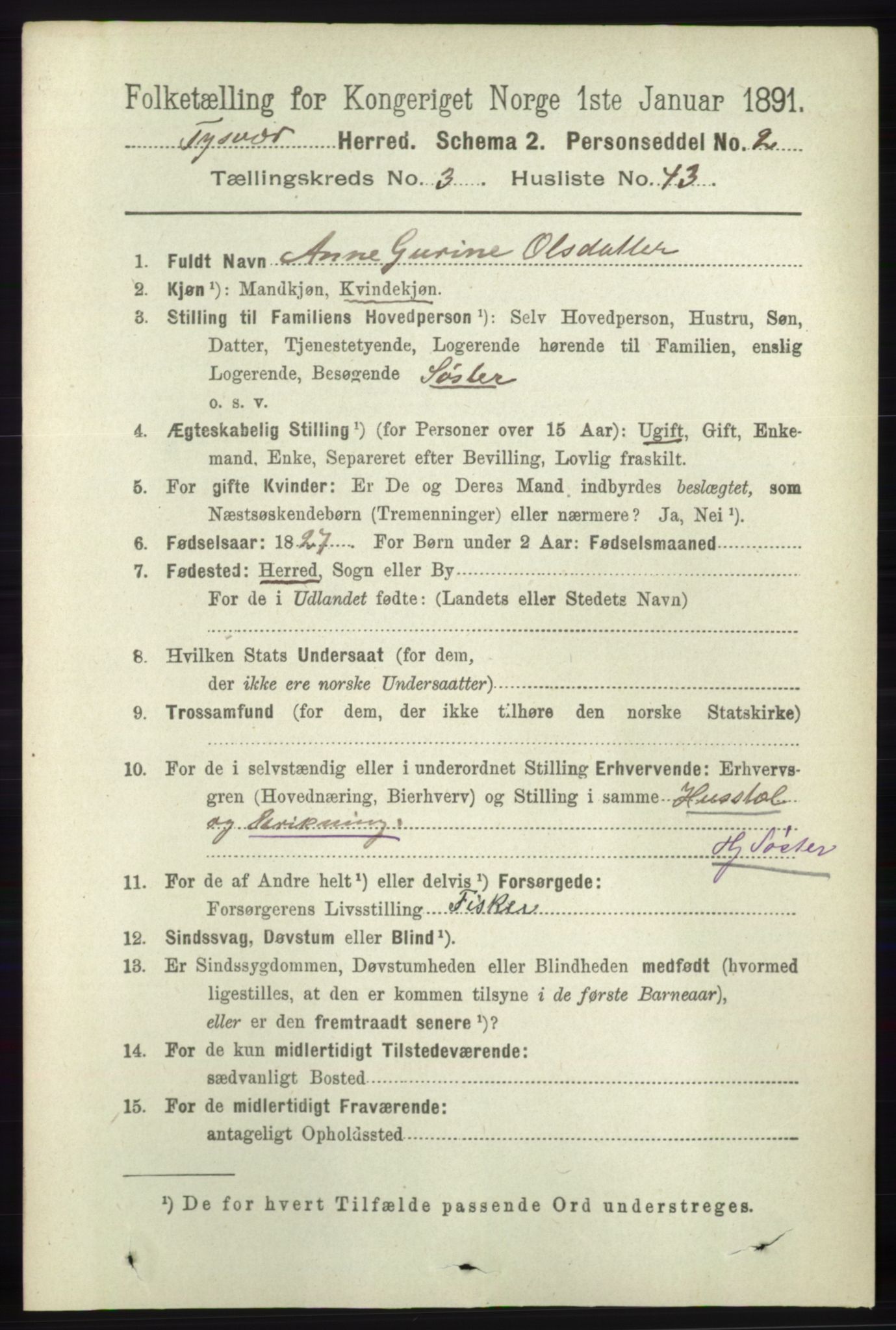 RA, 1891 census for 1146 Tysvær, 1891, p. 1439