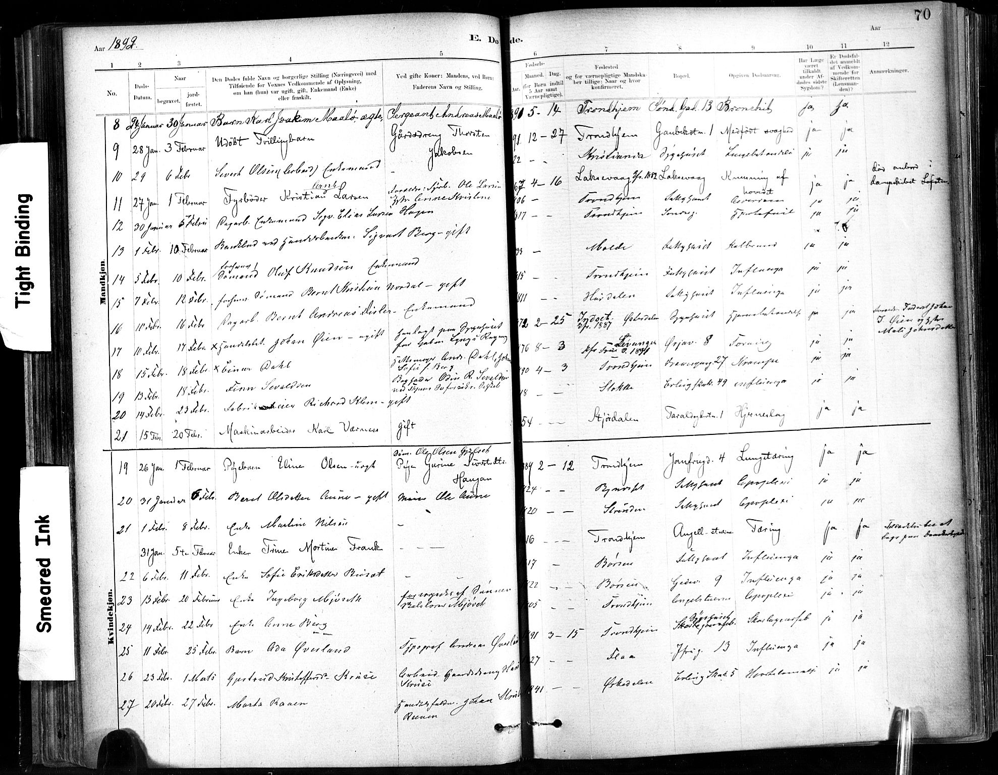 Ministerialprotokoller, klokkerbøker og fødselsregistre - Sør-Trøndelag, AV/SAT-A-1456/602/L0120: Parish register (official) no. 602A18, 1880-1913, p. 70