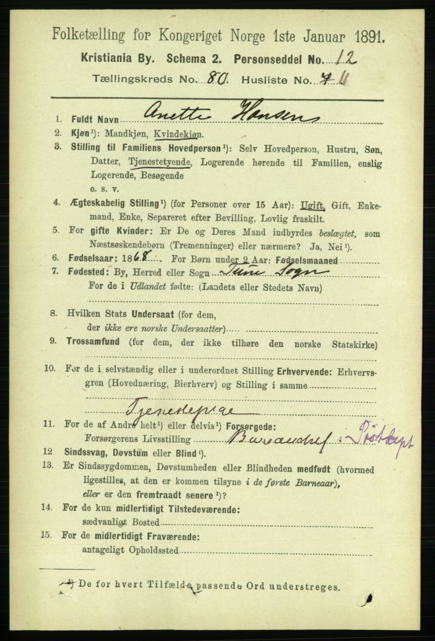 RA, 1891 census for 0301 Kristiania, 1891, p. 41474