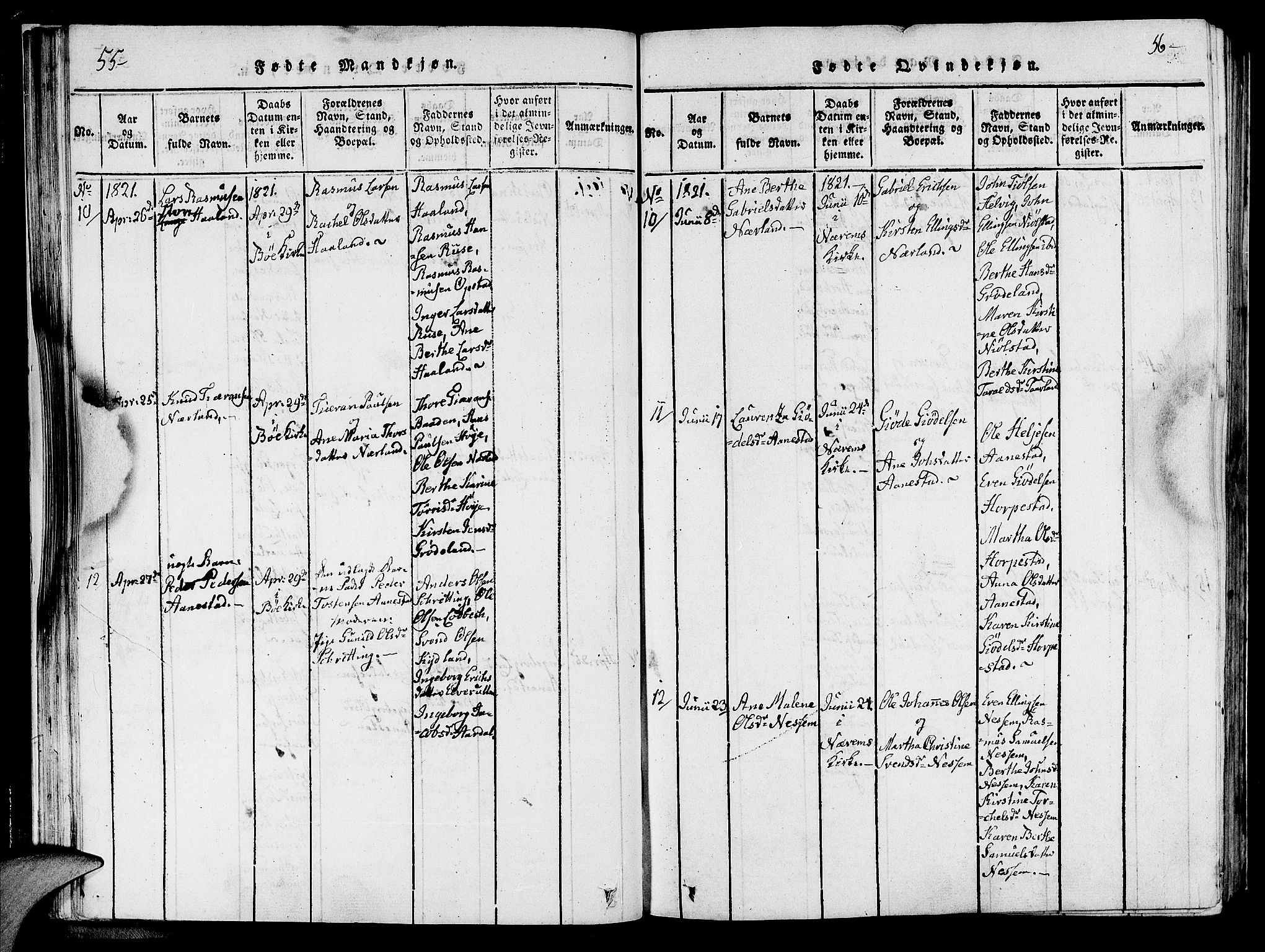 Hå sokneprestkontor, AV/SAST-A-101801/001/30BA/L0003: Parish register (official) no. A 3, 1815-1825, p. 55-56