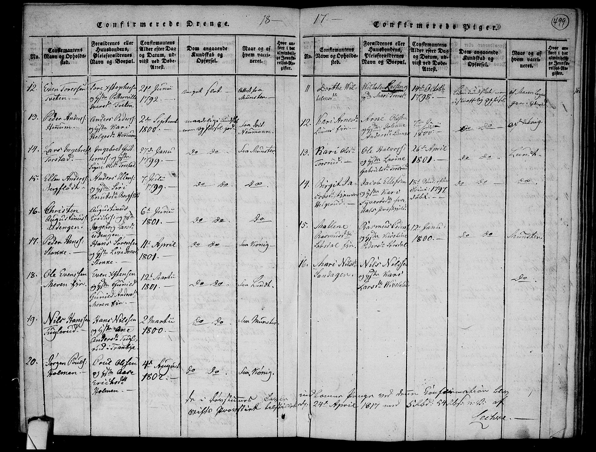 Lier kirkebøker, AV/SAKO-A-230/F/Fa/L0008: Parish register (official) no. I 8, 1813-1825, p. 498-499