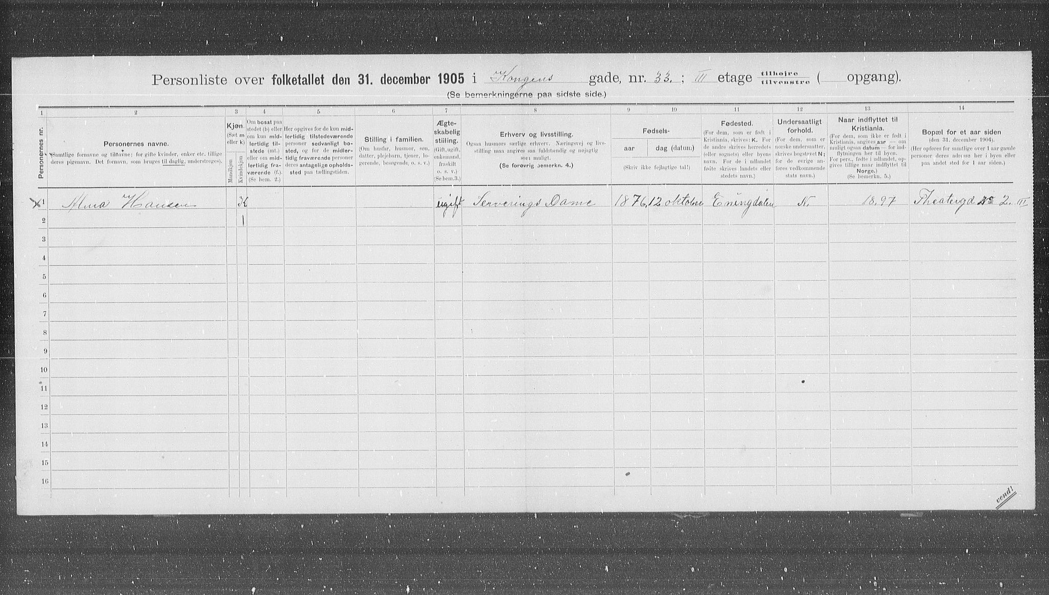 OBA, Municipal Census 1905 for Kristiania, 1905, p. 27757