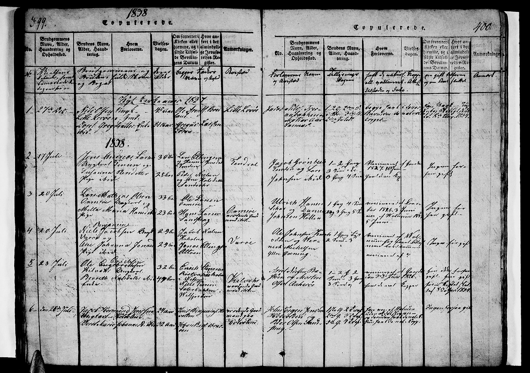 Ministerialprotokoller, klokkerbøker og fødselsregistre - Nordland, SAT/A-1459/834/L0510: Parish register (copy) no. 834C01, 1820-1847, p. 399-400