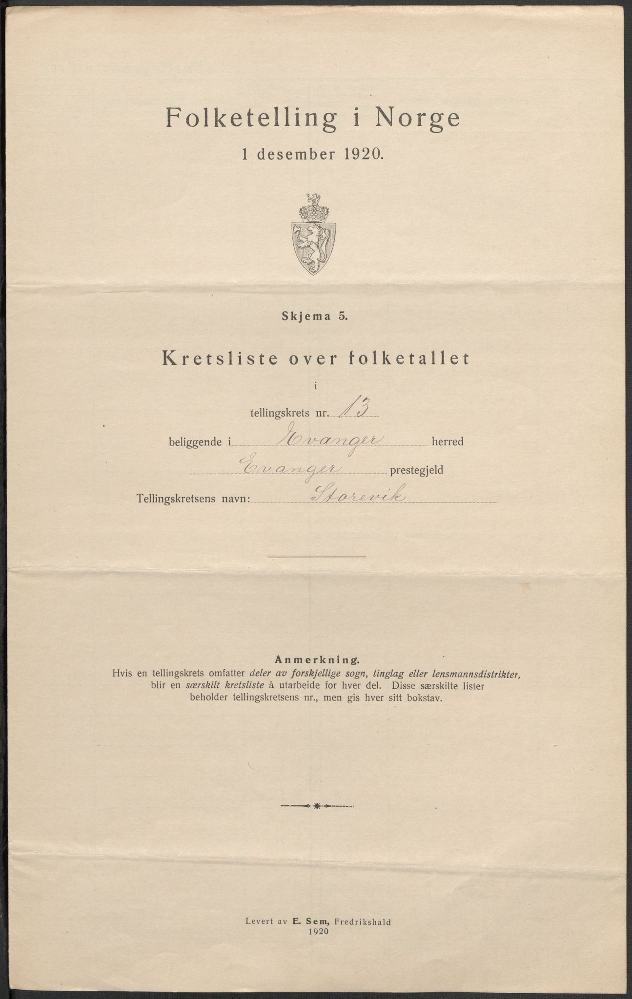 SAB, 1920 census for Evanger, 1920, p. 45