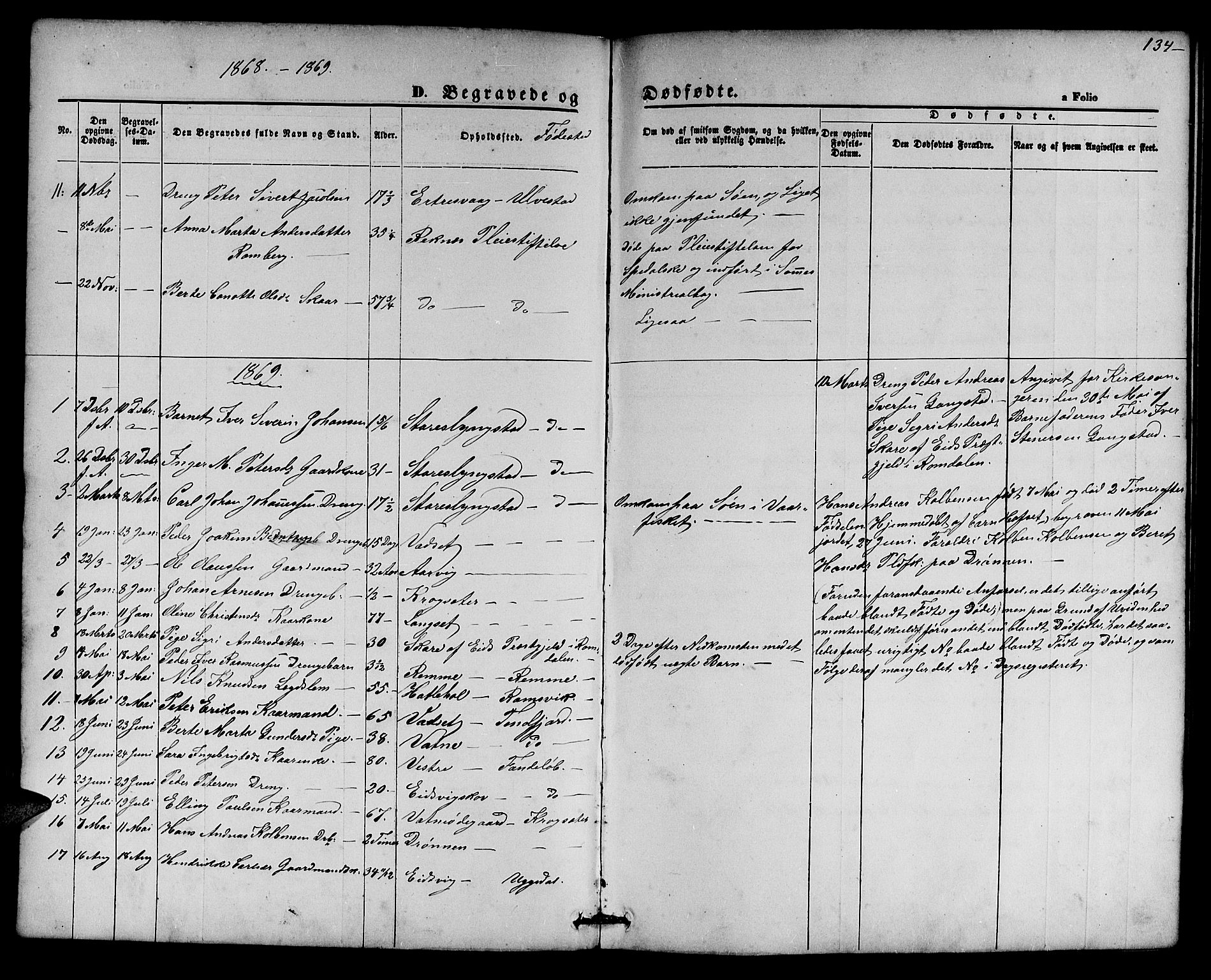 Ministerialprotokoller, klokkerbøker og fødselsregistre - Møre og Romsdal, AV/SAT-A-1454/525/L0375: Parish register (copy) no. 525C01, 1865-1879, p. 134