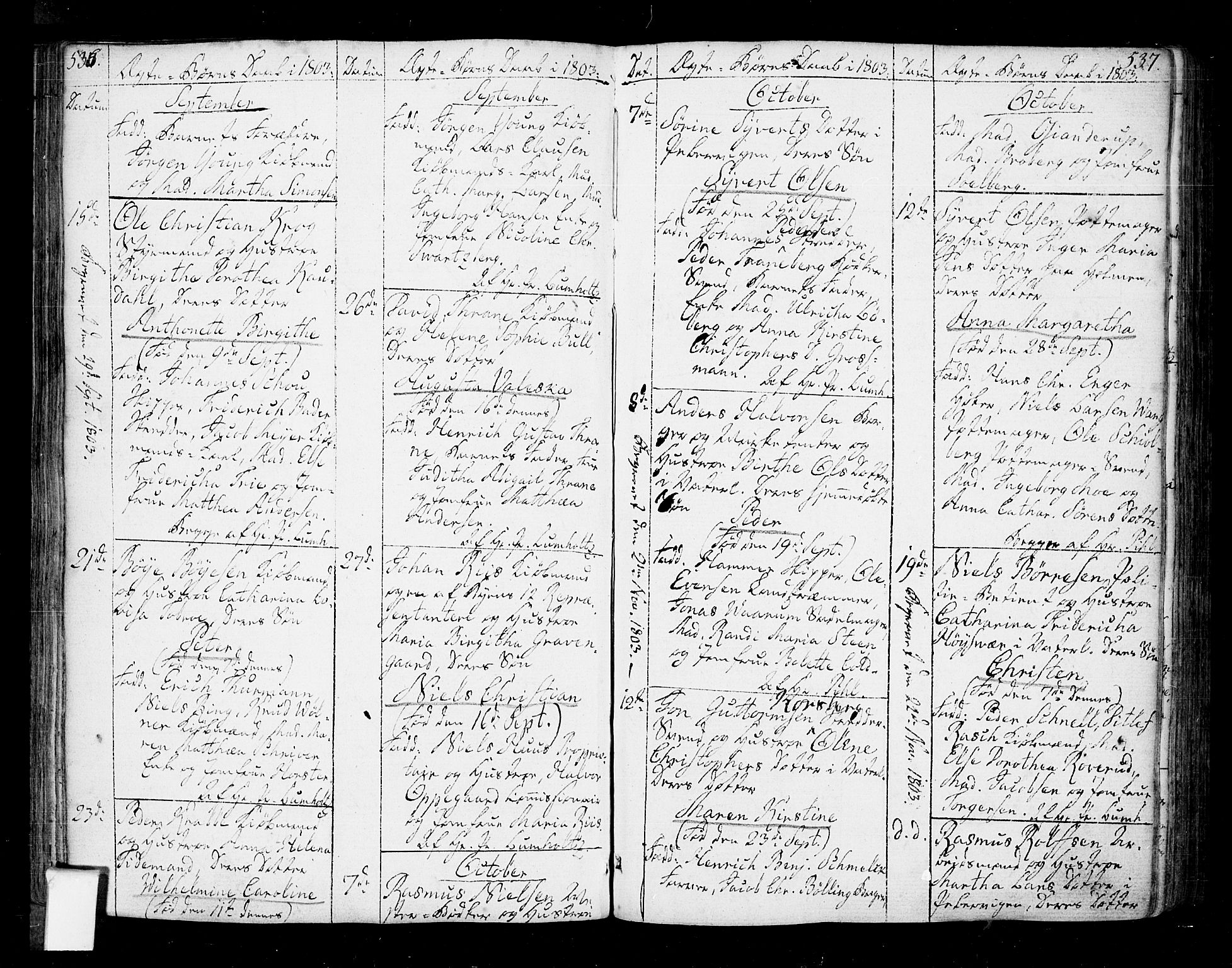 Oslo domkirke Kirkebøker, SAO/A-10752/F/Fa/L0005: Parish register (official) no. 5, 1787-1806, p. 536-537