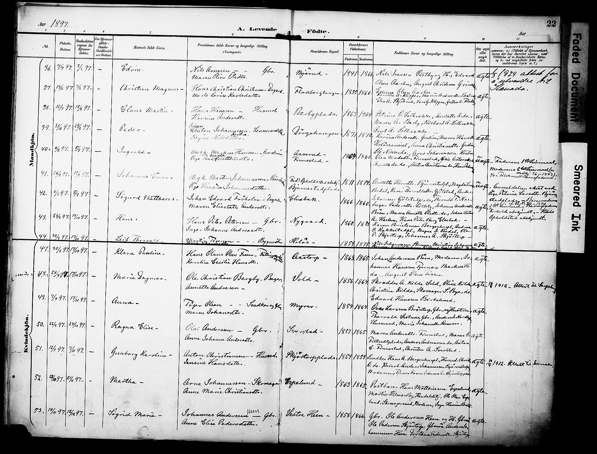 Rakkestad prestekontor Kirkebøker, SAO/A-2008/F/Fa/L0013: Parish register (official) no. I 13, 1894-1908, p. 22