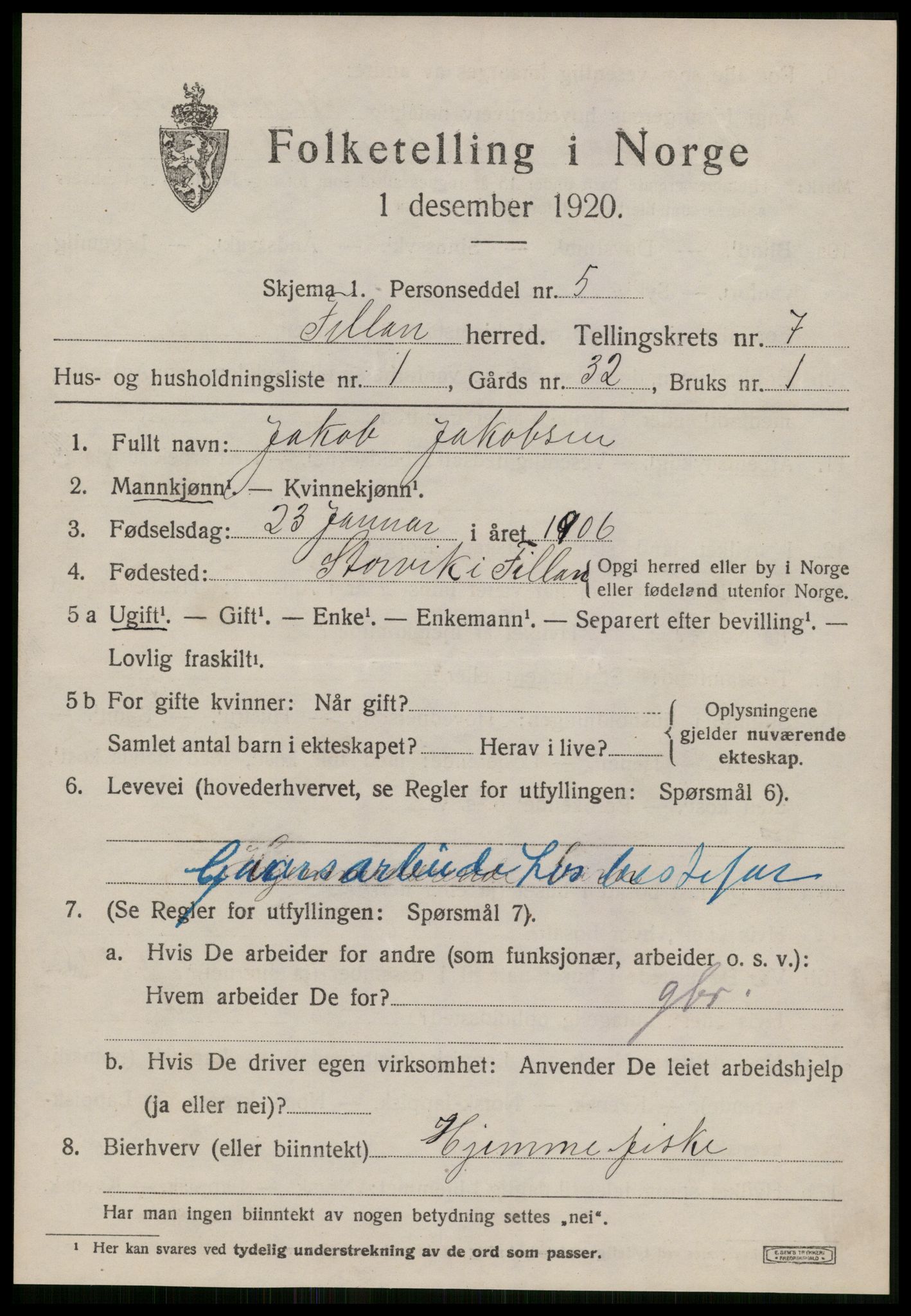 SAT, 1920 census for Fillan, 1920, p. 3054