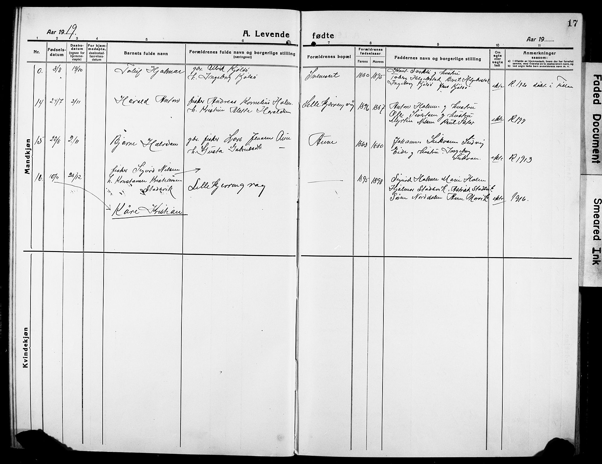 Ministerialprotokoller, klokkerbøker og fødselsregistre - Sør-Trøndelag, AV/SAT-A-1456/634/L0543: Parish register (copy) no. 634C05, 1917-1928, p. 17