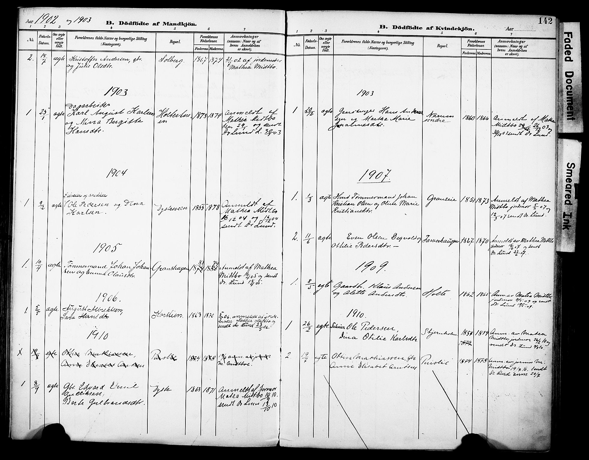 Vestre Toten prestekontor, SAH/PREST-108/H/Ha/Haa/L0013: Parish register (official) no. 13, 1895-1911, p. 142