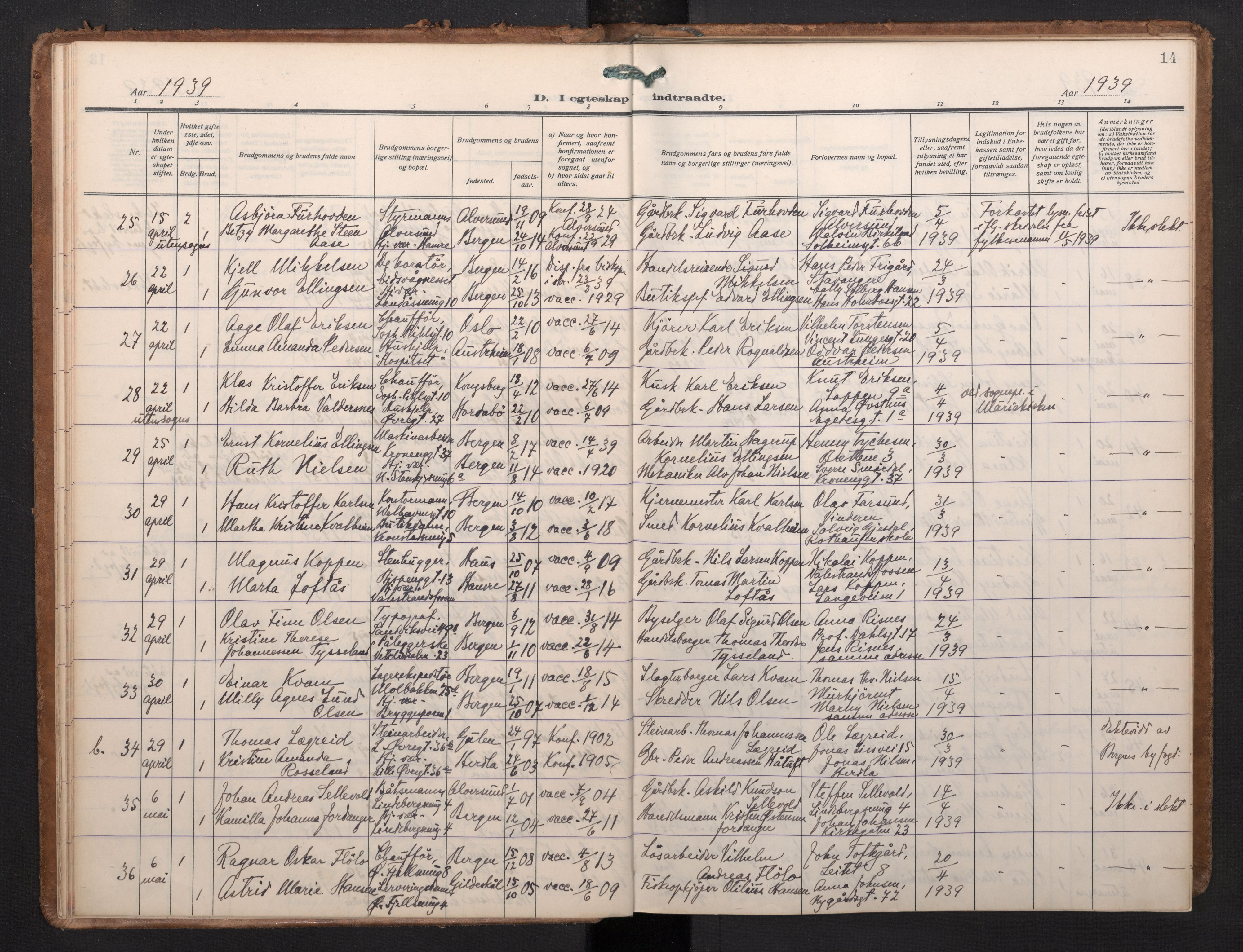 Korskirken sokneprestembete, AV/SAB-A-76101/H/Haa/L0040: Parish register (official) no. D 7, 1938-1952, p. 13b-14a