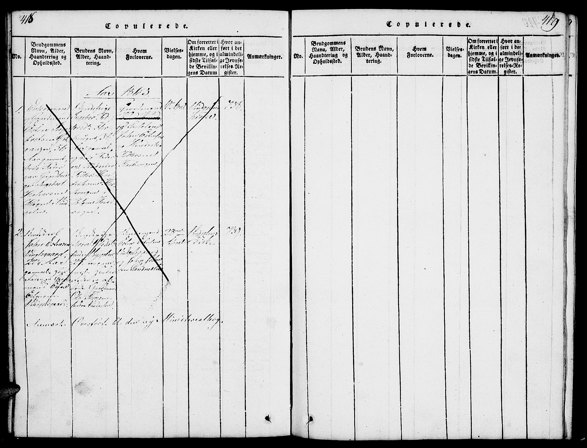 Tolga prestekontor, SAH/PREST-062/L/L0003: Parish register (copy) no. 3, 1815-1862, p. 418-419