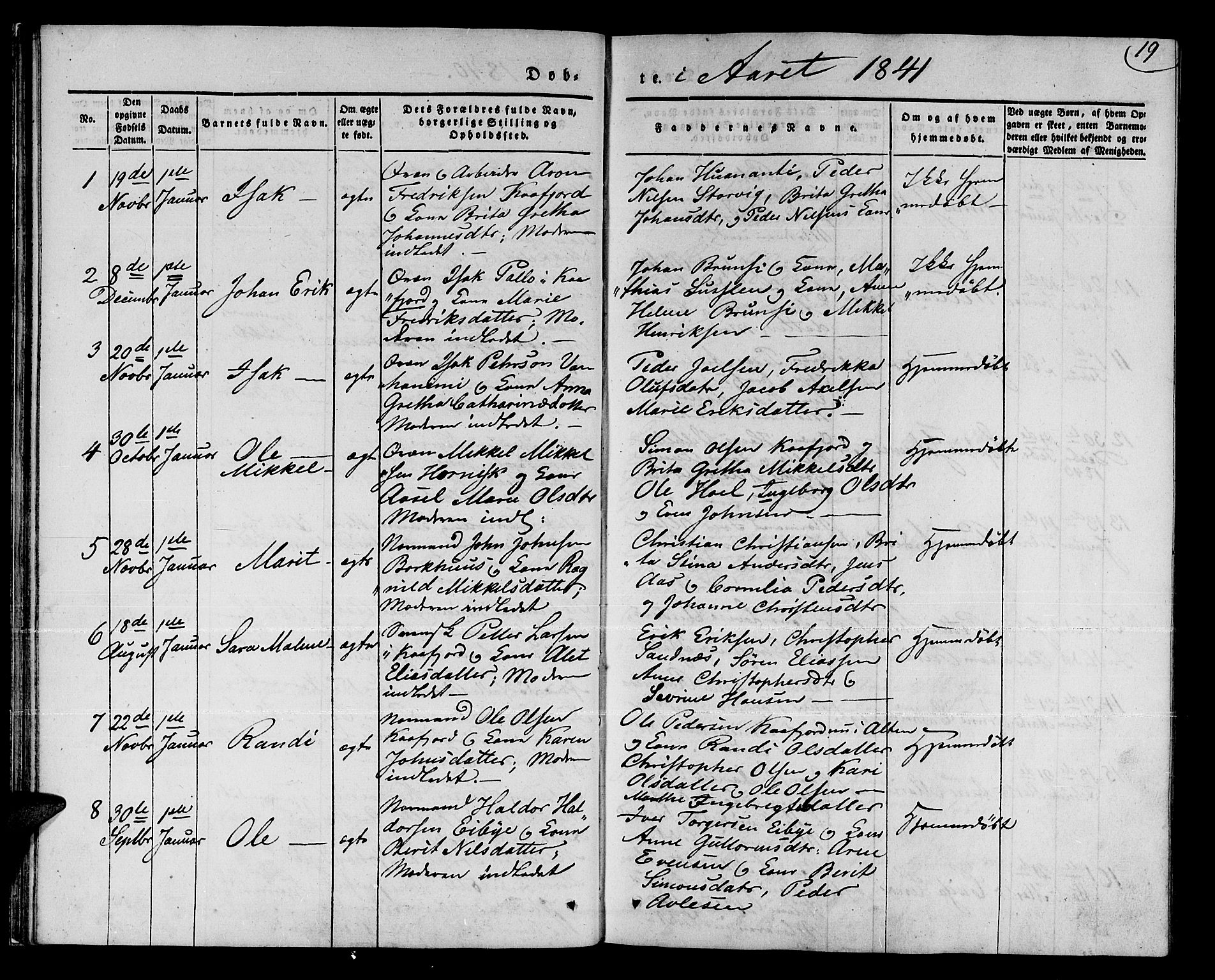 Talvik sokneprestkontor, SATØ/S-1337/H/Ha/L0015kirke: Parish register (official) no. 15, 1837-1847, p. 19