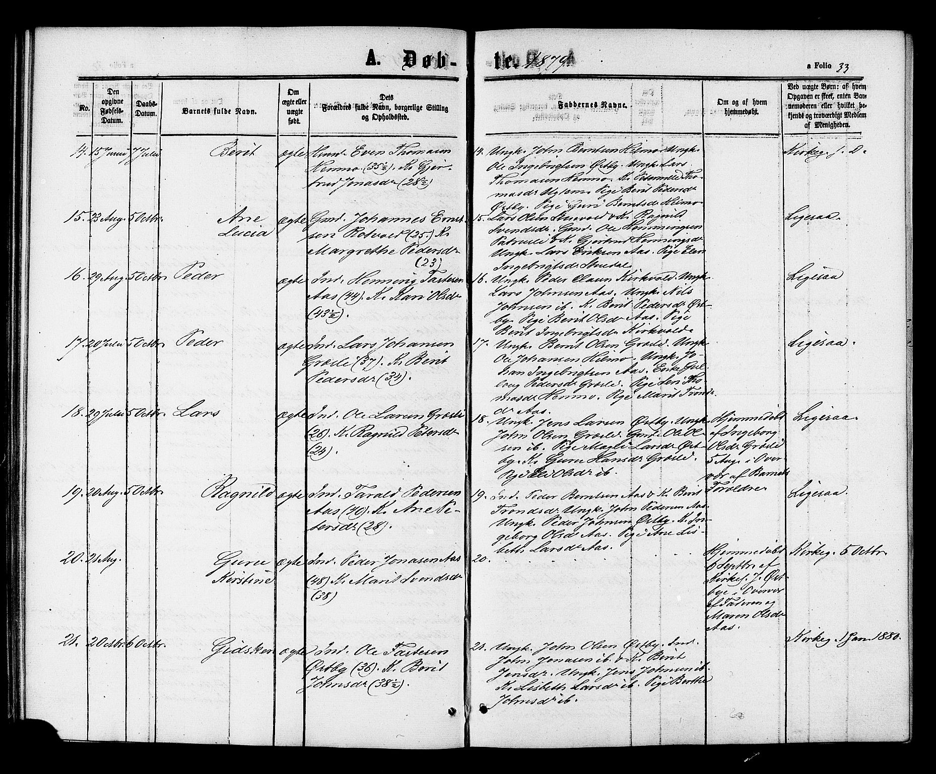 Ministerialprotokoller, klokkerbøker og fødselsregistre - Sør-Trøndelag, SAT/A-1456/698/L1163: Parish register (official) no. 698A01, 1862-1887, p. 33