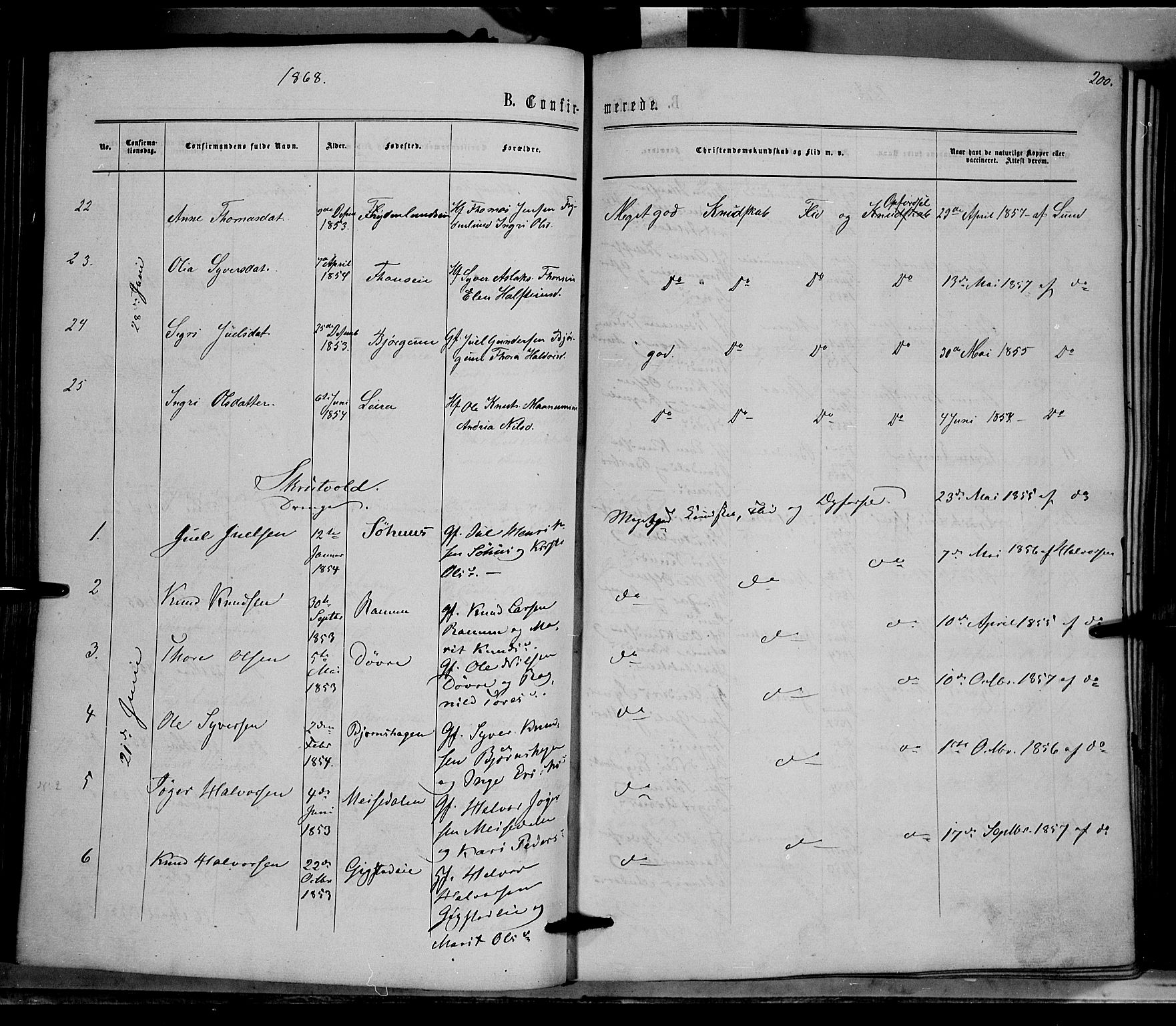 Nord-Aurdal prestekontor, AV/SAH-PREST-132/H/Ha/Haa/L0008: Parish register (official) no. 8, 1863-1875, p. 200