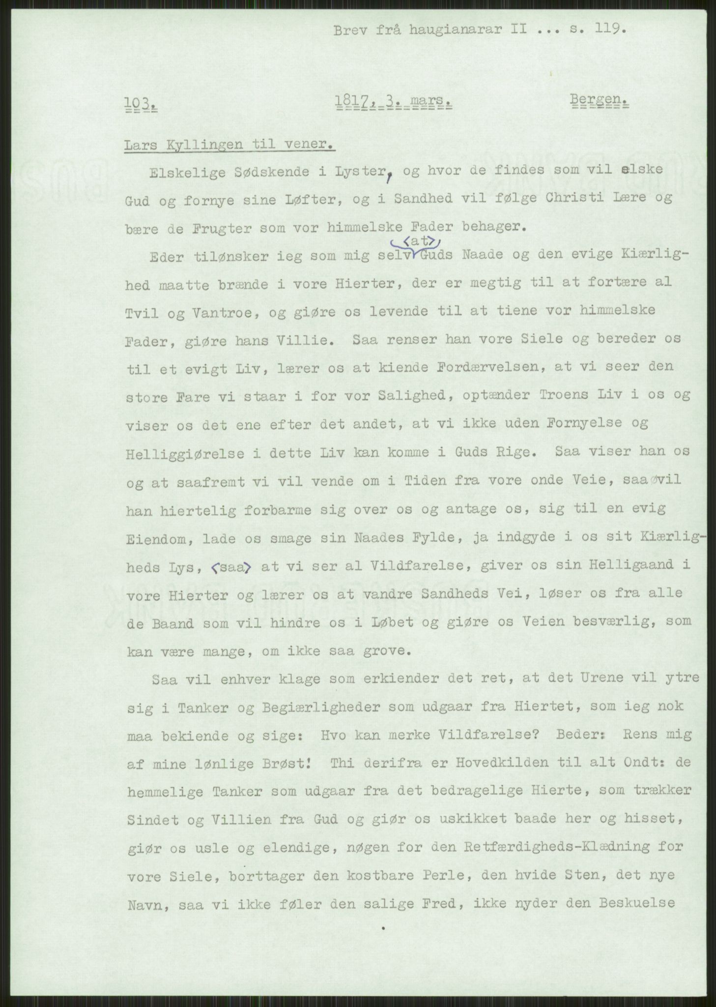 Samlinger til kildeutgivelse, Haugianerbrev, AV/RA-EA-6834/F/L0002: Haugianerbrev II: 1805-1821, 1805-1821, p. 119