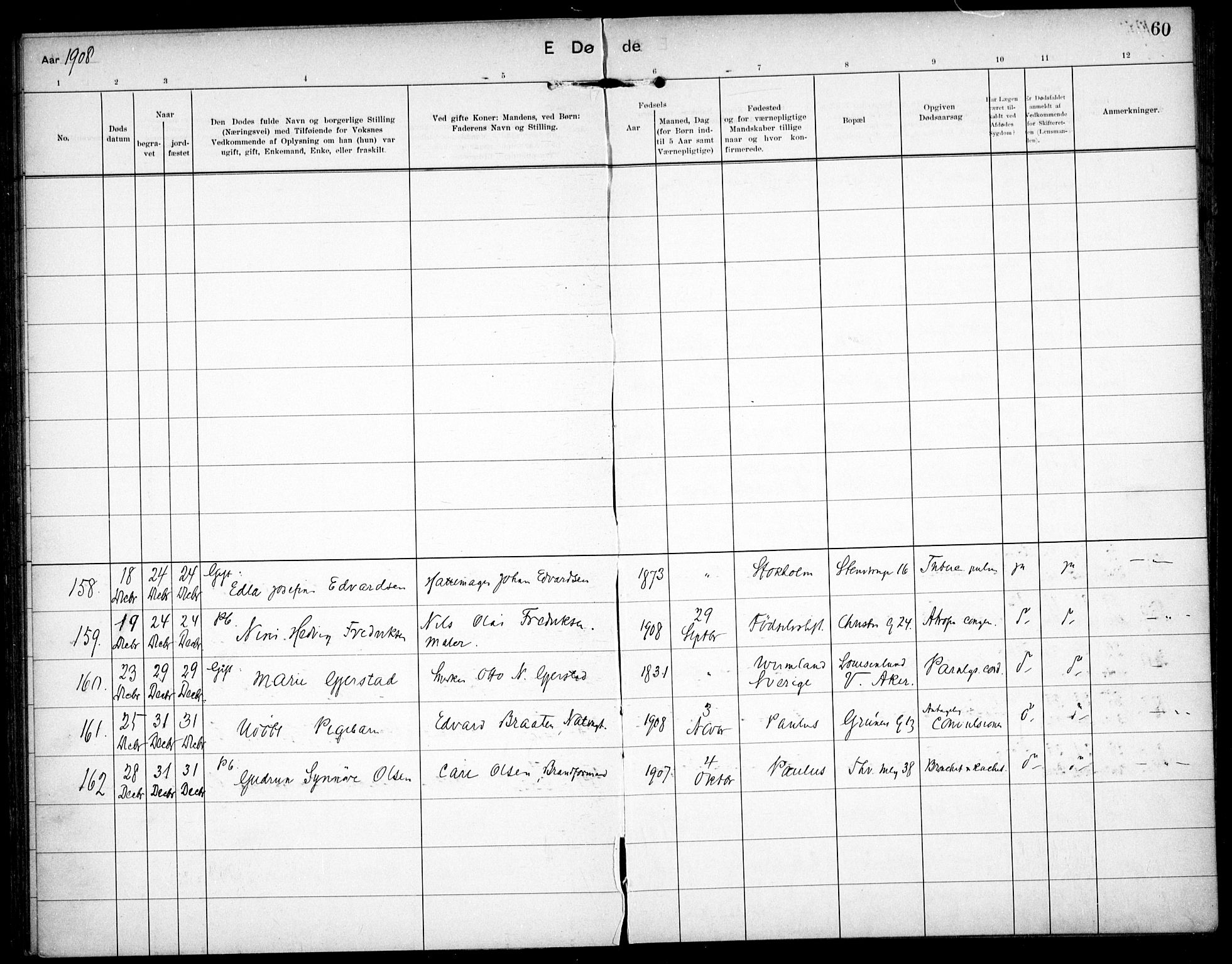 Paulus prestekontor Kirkebøker, SAO/A-10871/F/Fa/L0018: Parish register (official) no. 18, 1906-1915, p. 60