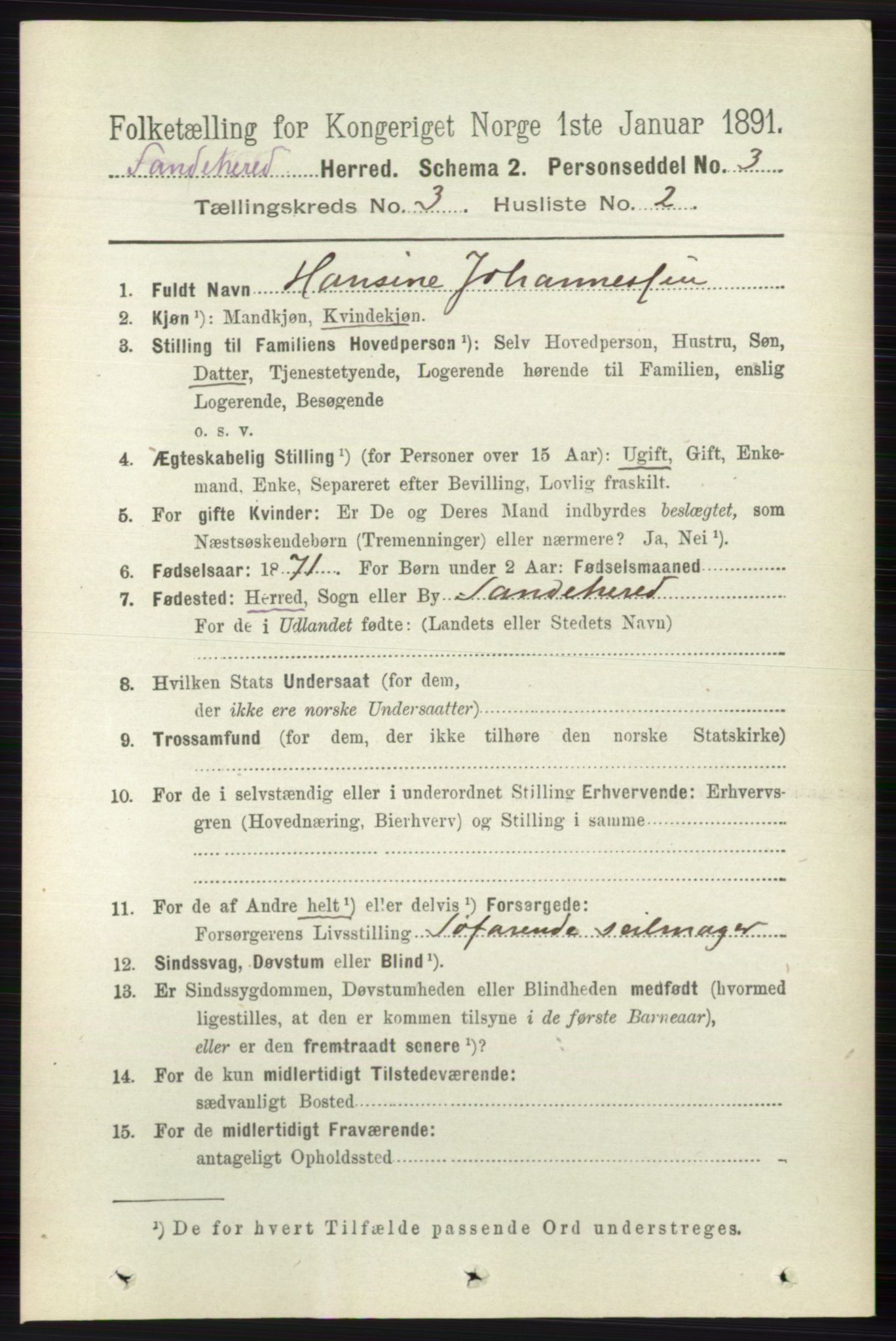 RA, 1891 census for 0724 Sandeherred, 1891, p. 1989