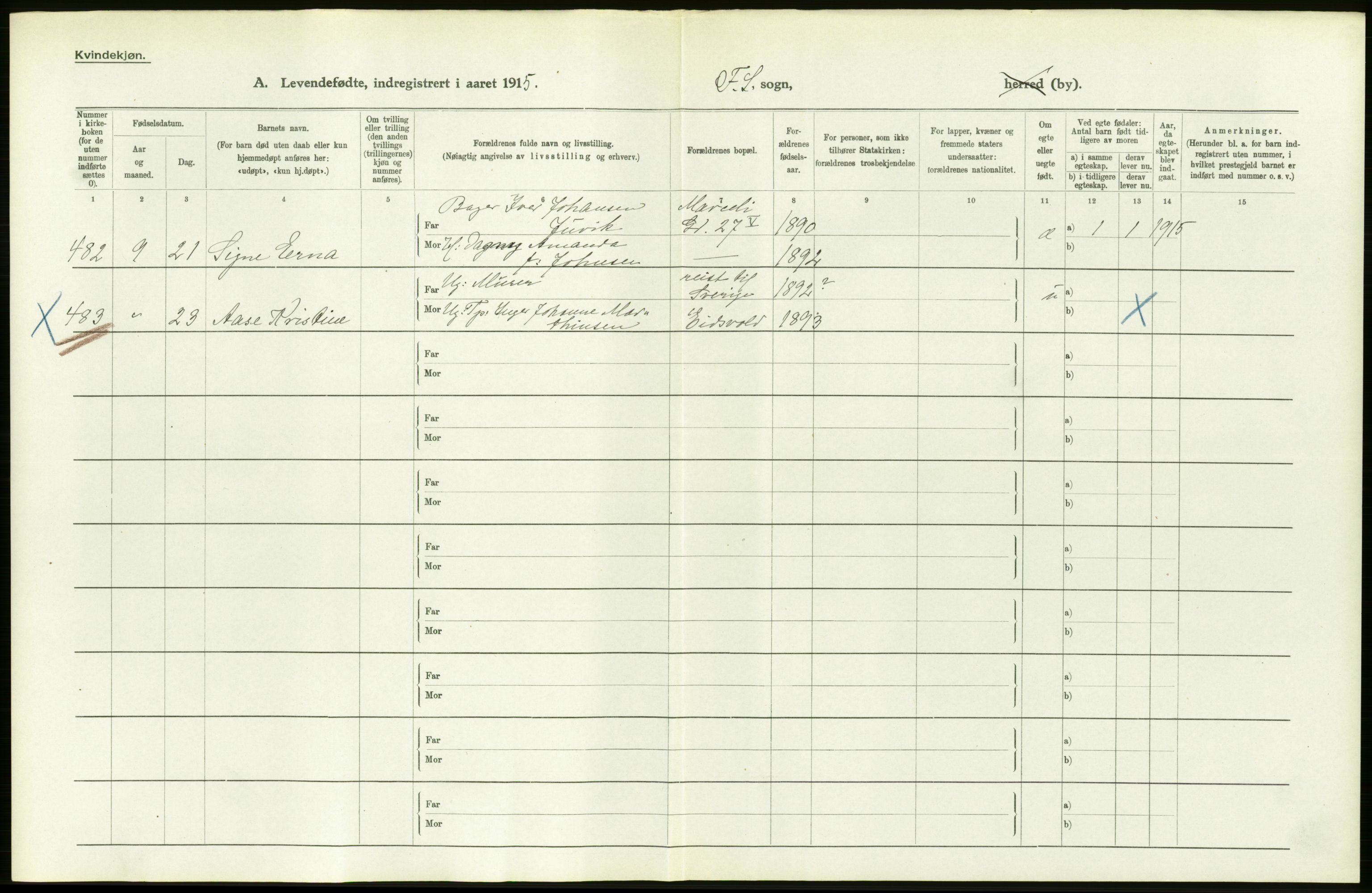 Statistisk sentralbyrå, Sosiodemografiske emner, Befolkning, AV/RA-S-2228/D/Df/Dfb/Dfbe/L0007: Kristiania: Levendefødte menn og kvinner., 1915, p. 38