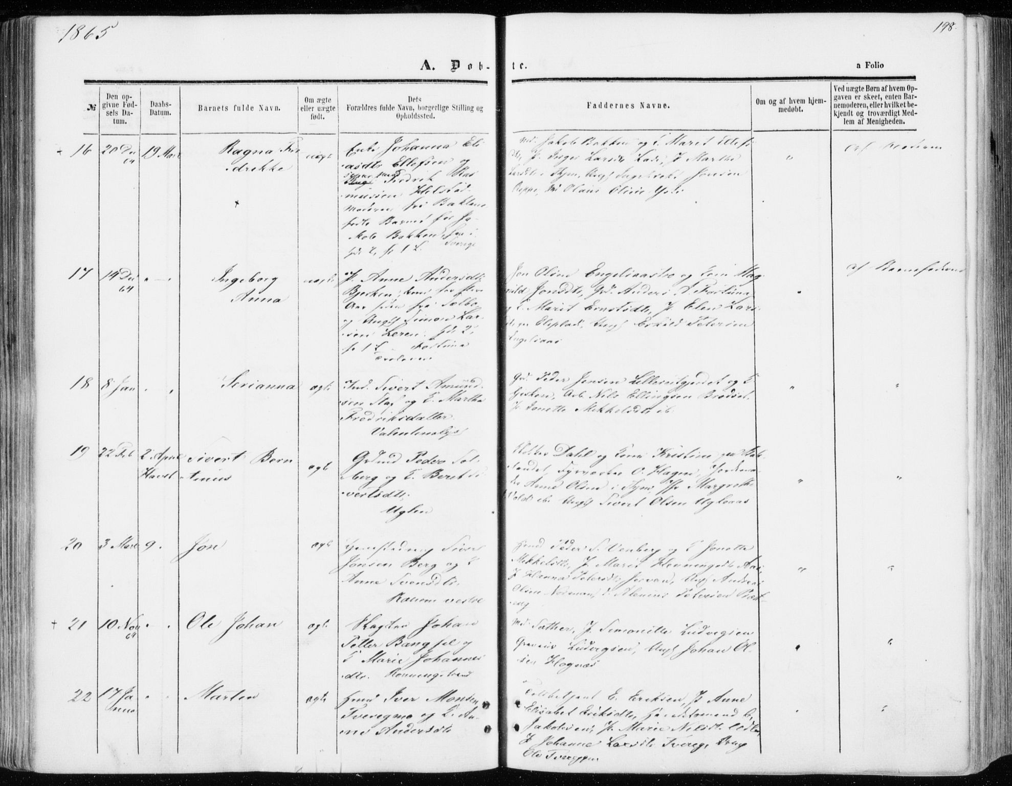 Ministerialprotokoller, klokkerbøker og fødselsregistre - Sør-Trøndelag, AV/SAT-A-1456/606/L0292: Parish register (official) no. 606A07, 1856-1865, p. 198