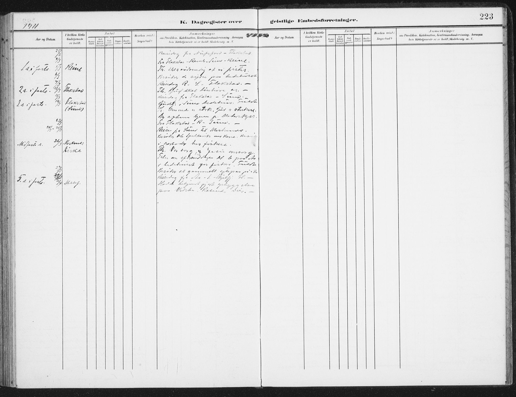 Ministerialprotokoller, klokkerbøker og fødselsregistre - Nordland, SAT/A-1459/885/L1206: Parish register (official) no. 885A07, 1905-1915, p. 223