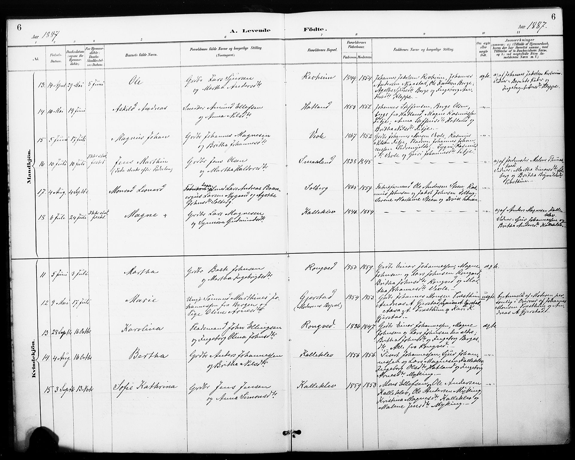 Haus sokneprestembete, AV/SAB-A-75601/H/Haa: Parish register (official) no. C 1, 1887-1899, p. 6