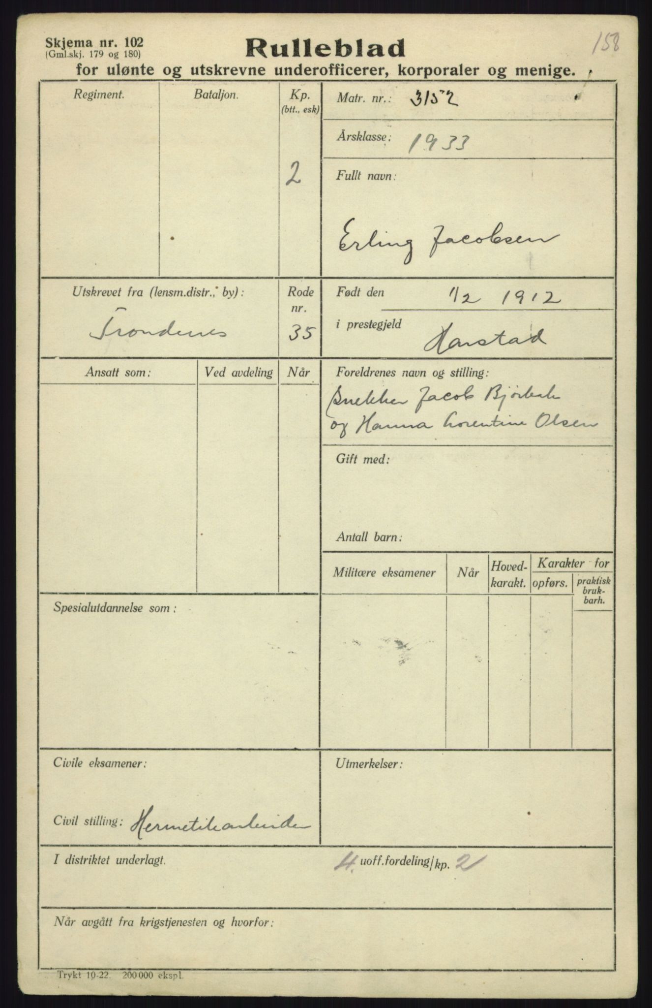 Forsvaret, Troms infanteriregiment nr. 16, AV/RA-RAFA-3146/P/Pa/L0017: Rulleblad for regimentets menige mannskaper, årsklasse 1933, 1933, p. 529