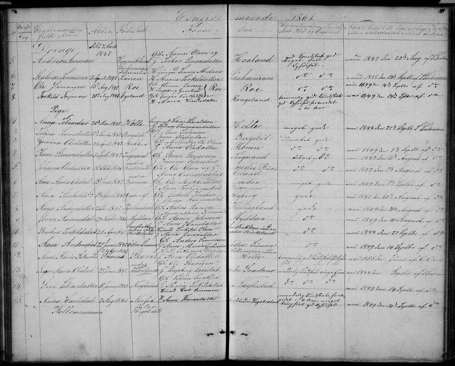Hægebostad sokneprestkontor, SAK/1111-0024/F/Fb/Fba/L0002: Parish register (copy) no. B 2, 1851-1882, p. 131