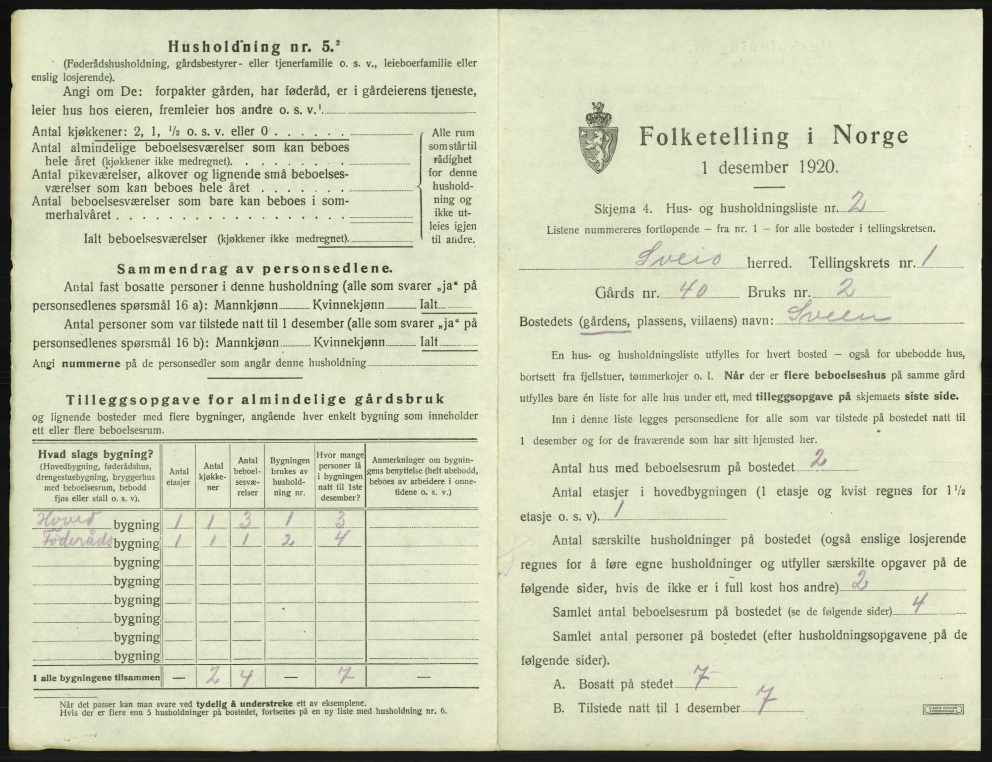 SAB, 1920 census for Sveio, 1920, p. 36