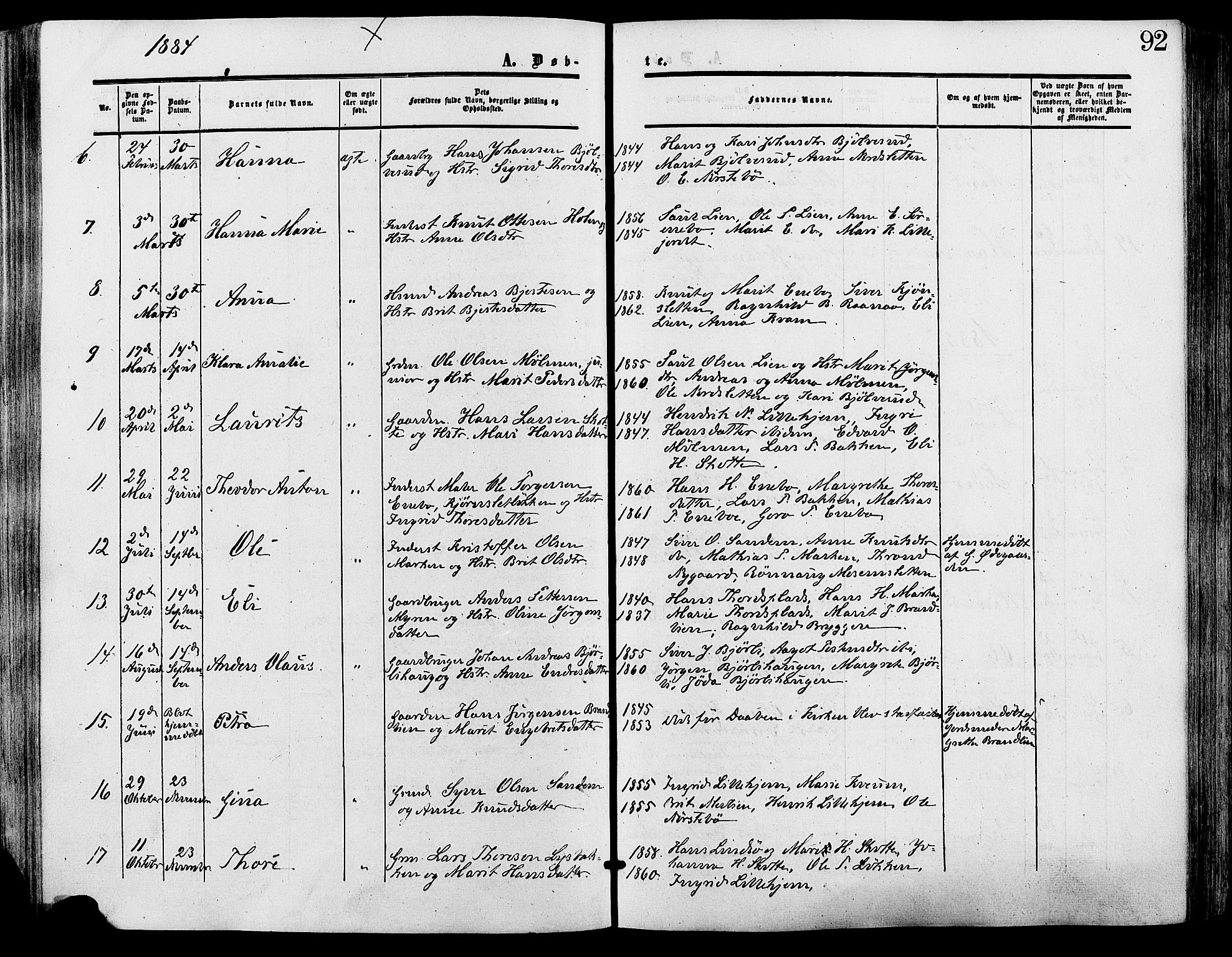 Lesja prestekontor, SAH/PREST-068/H/Ha/Haa/L0009: Parish register (official) no. 9, 1854-1889, p. 92