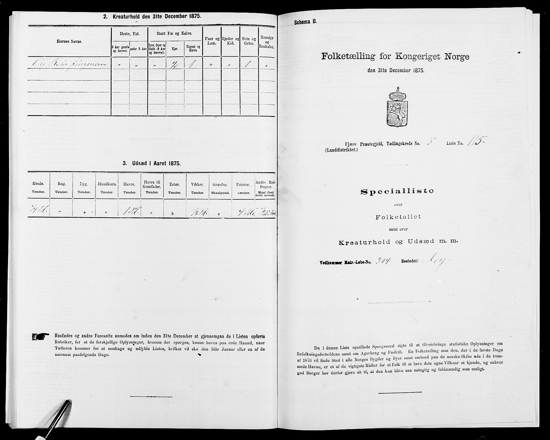 SAK, 1875 census for 0923L Fjære/Fjære, 1875, p. 1378