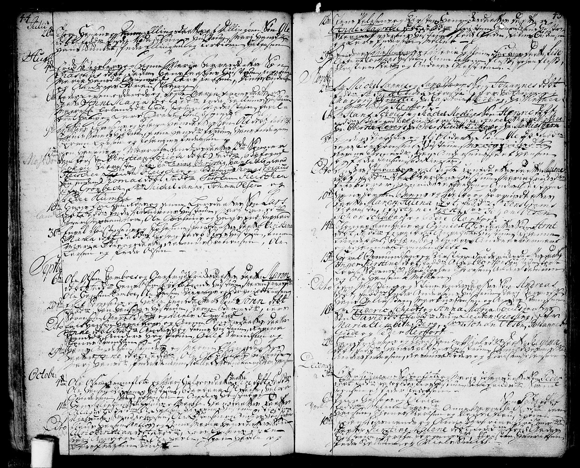 Moss prestekontor Kirkebøker, SAO/A-2003/F/Fa/L0002: Parish register (official) no. I 2, 1753-1779, p. 44-45