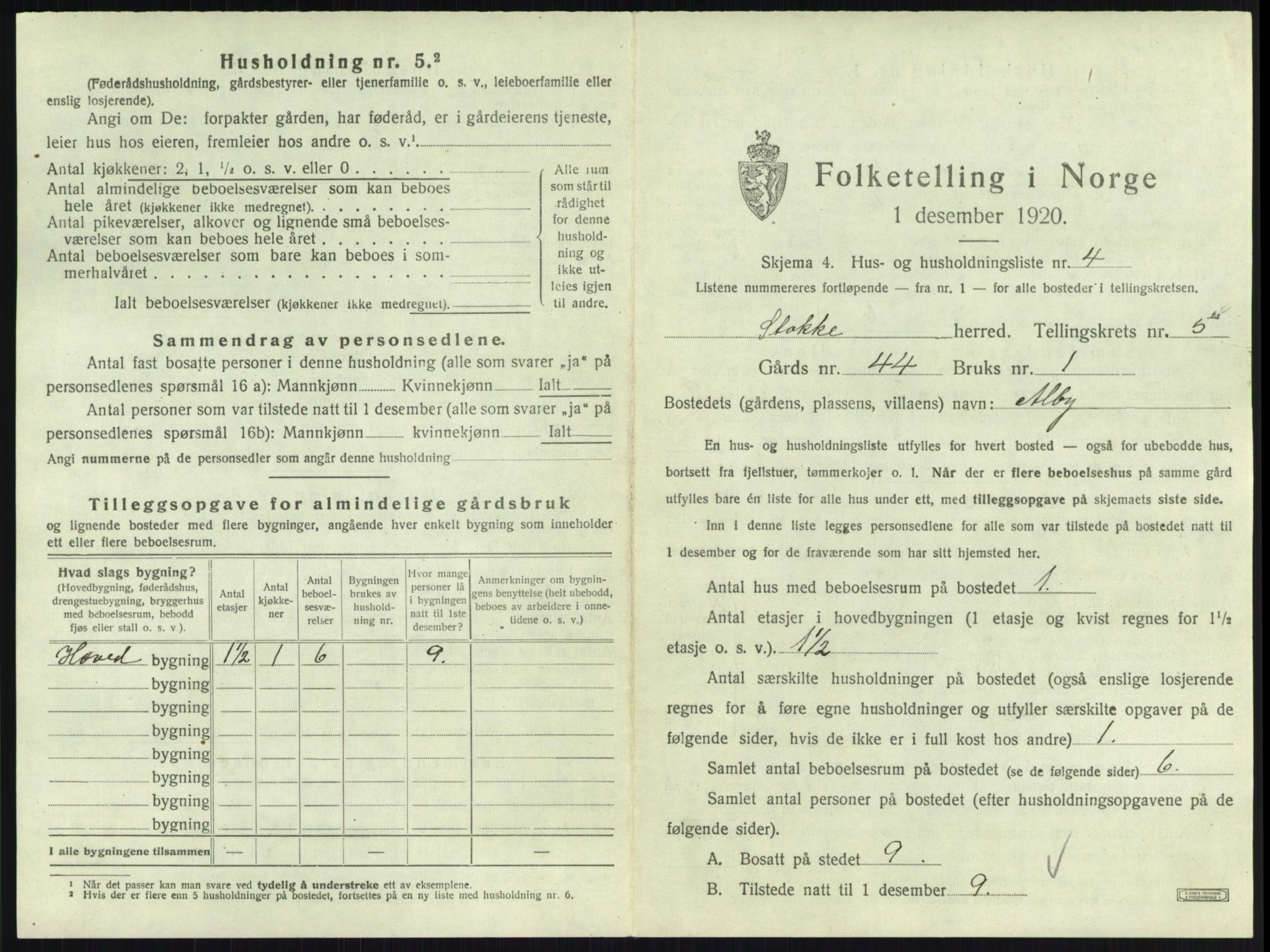 SAKO, 1920 census for Stokke, 1920, p. 989