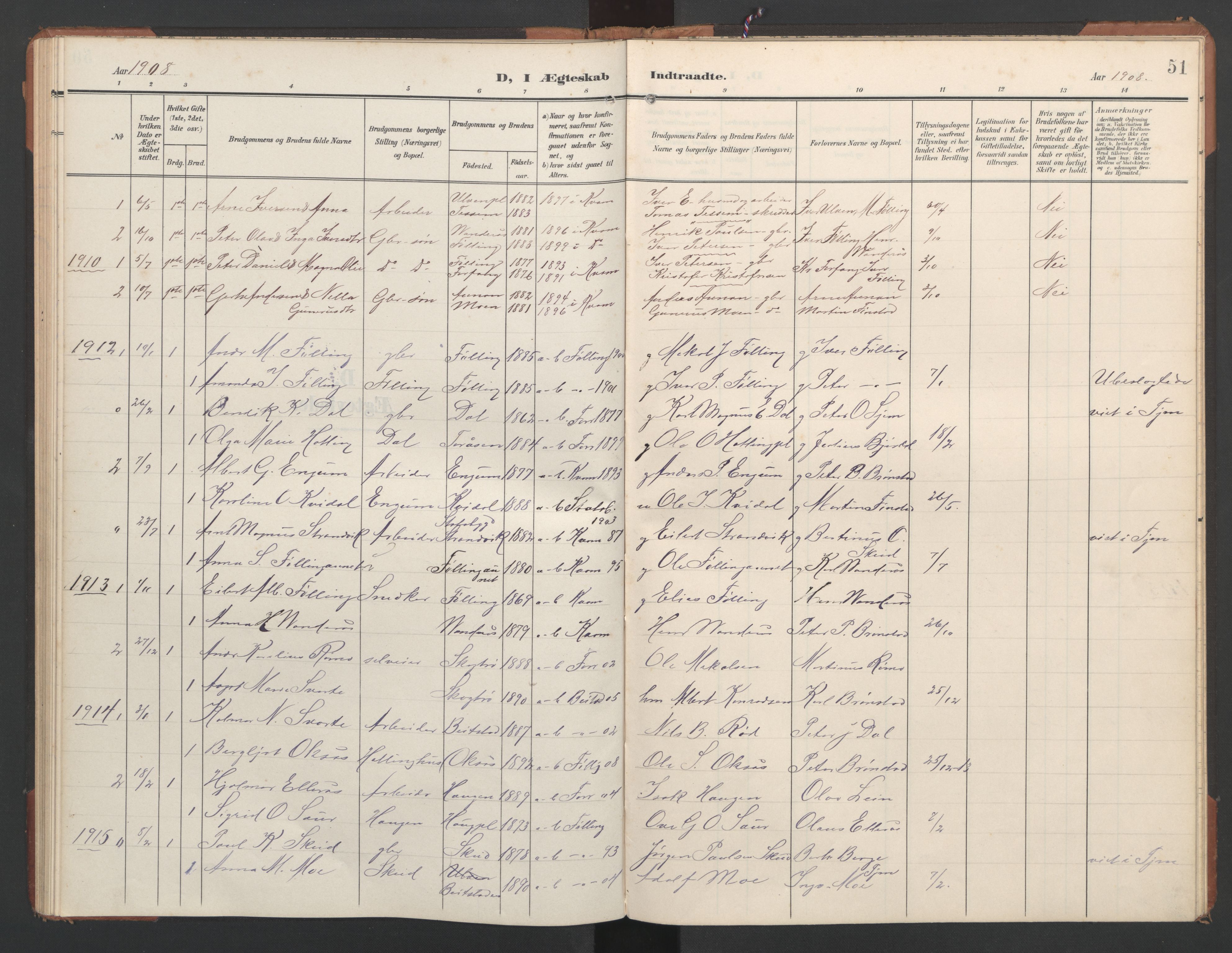 Ministerialprotokoller, klokkerbøker og fødselsregistre - Nord-Trøndelag, SAT/A-1458/748/L0465: Parish register (copy) no. 748C01, 1908-1960, p. 51