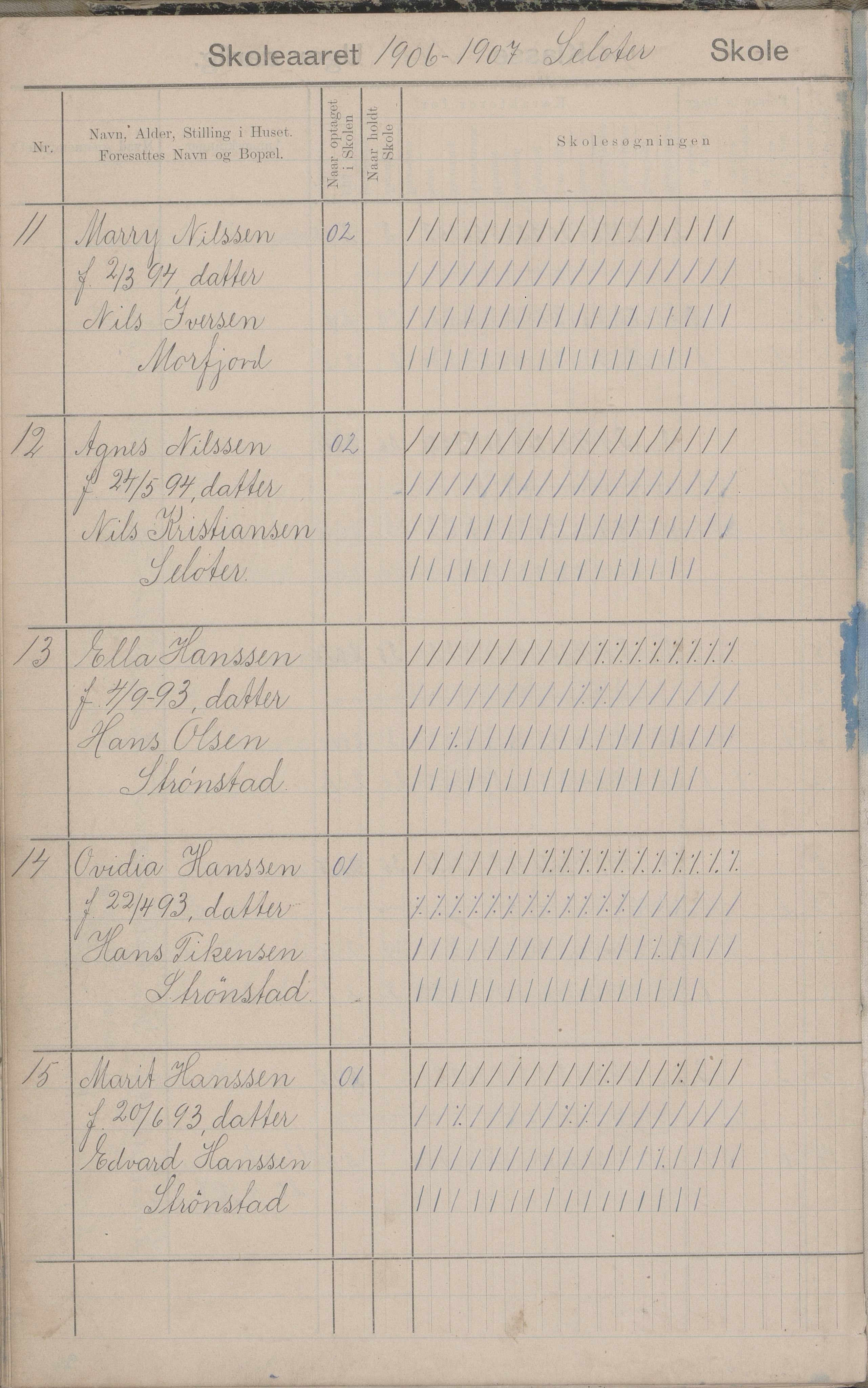 Hadsel kommune. Strønstad skolekrets, AIN/K-18660.510.13/G/L0001: Skoleprotokoll for Strønstad skole - Seloter, 1905-1914