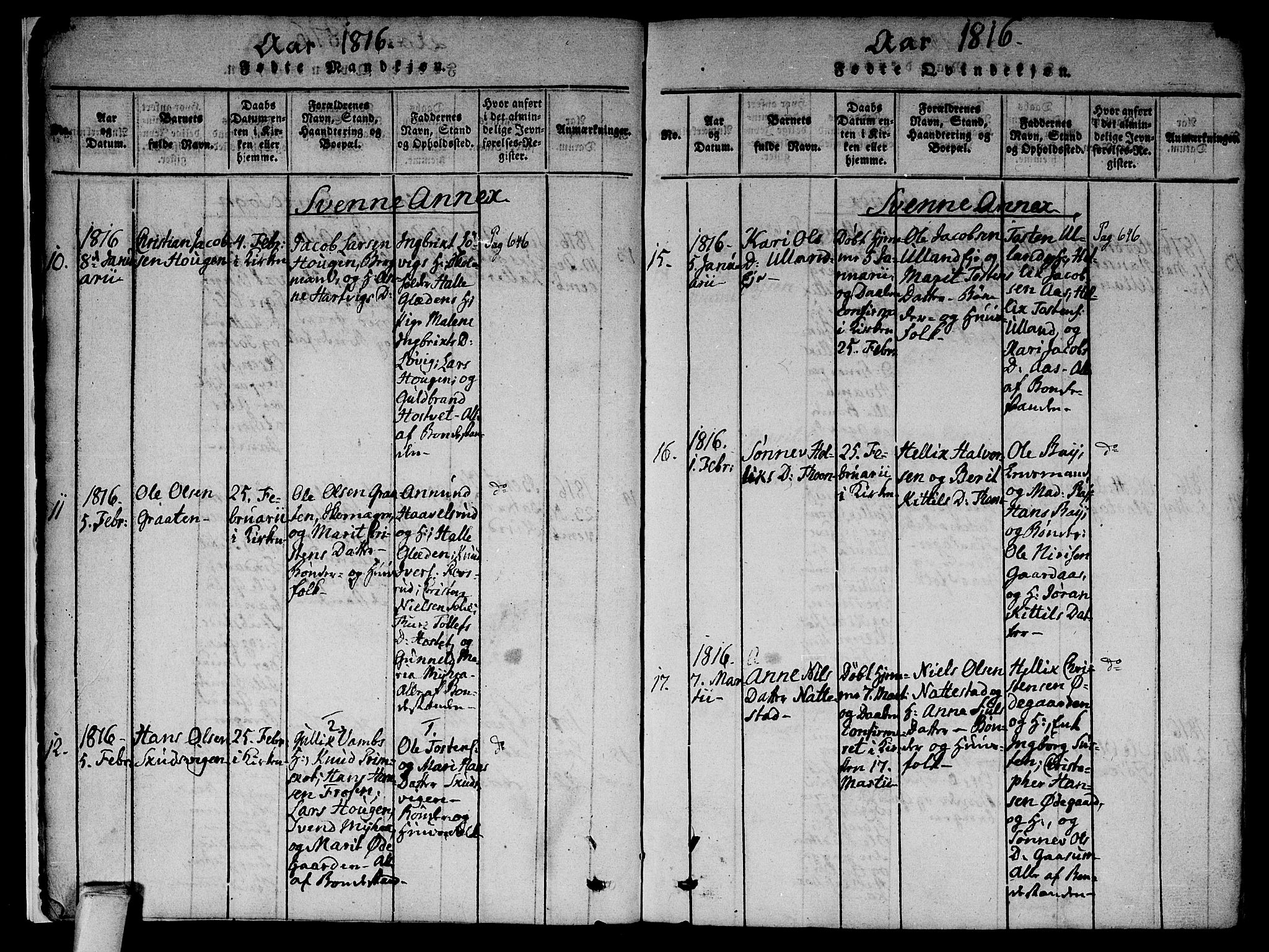 Flesberg kirkebøker, AV/SAKO-A-18/F/Fa/L0005: Parish register (official) no. I 5, 1816-1834, p. 11-12