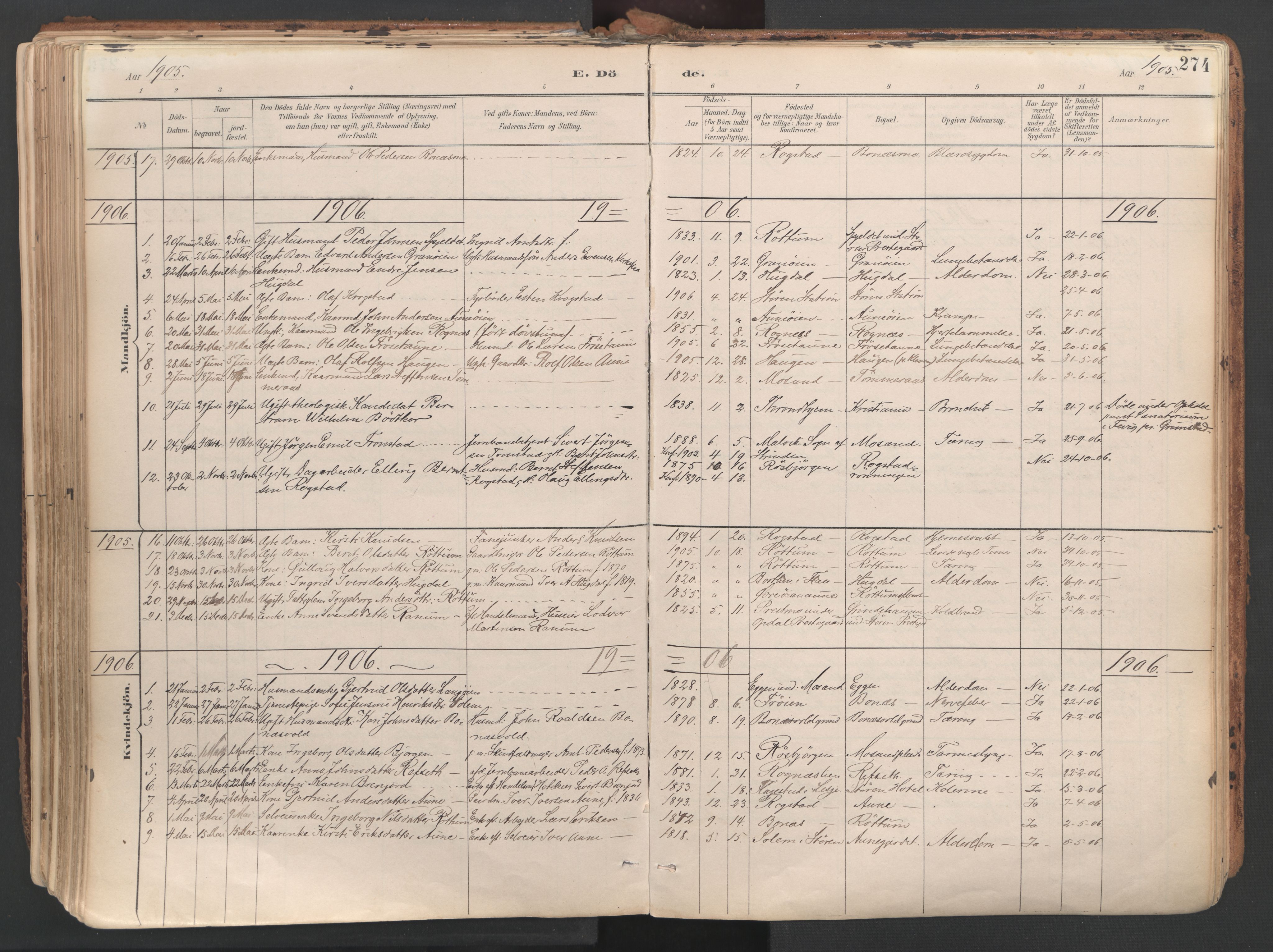 Ministerialprotokoller, klokkerbøker og fødselsregistre - Sør-Trøndelag, SAT/A-1456/687/L1004: Parish register (official) no. 687A10, 1891-1923, p. 274