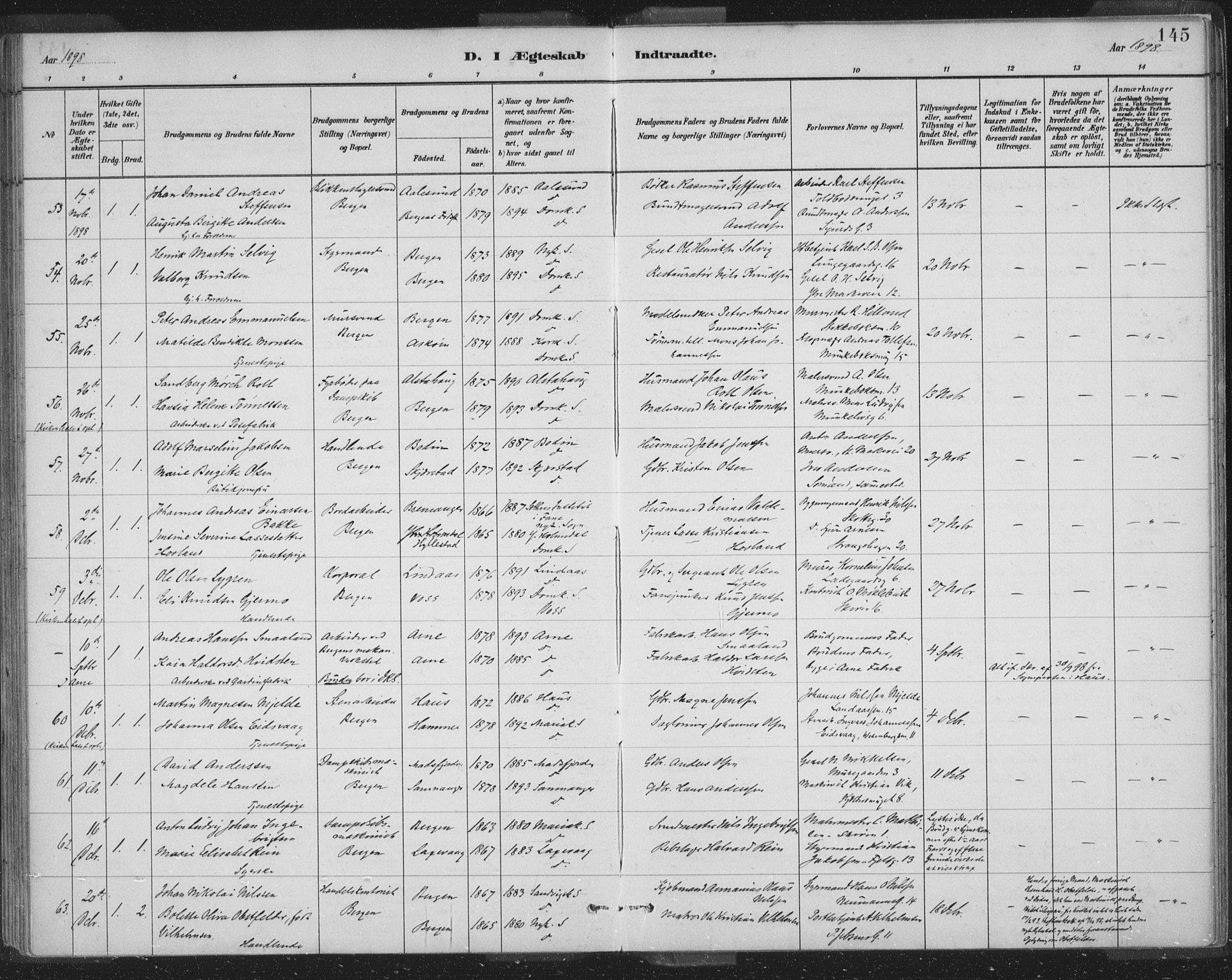 Domkirken sokneprestembete, AV/SAB-A-74801/H/Hab/L0032: Parish register (copy) no. D 4, 1880-1907, p. 145