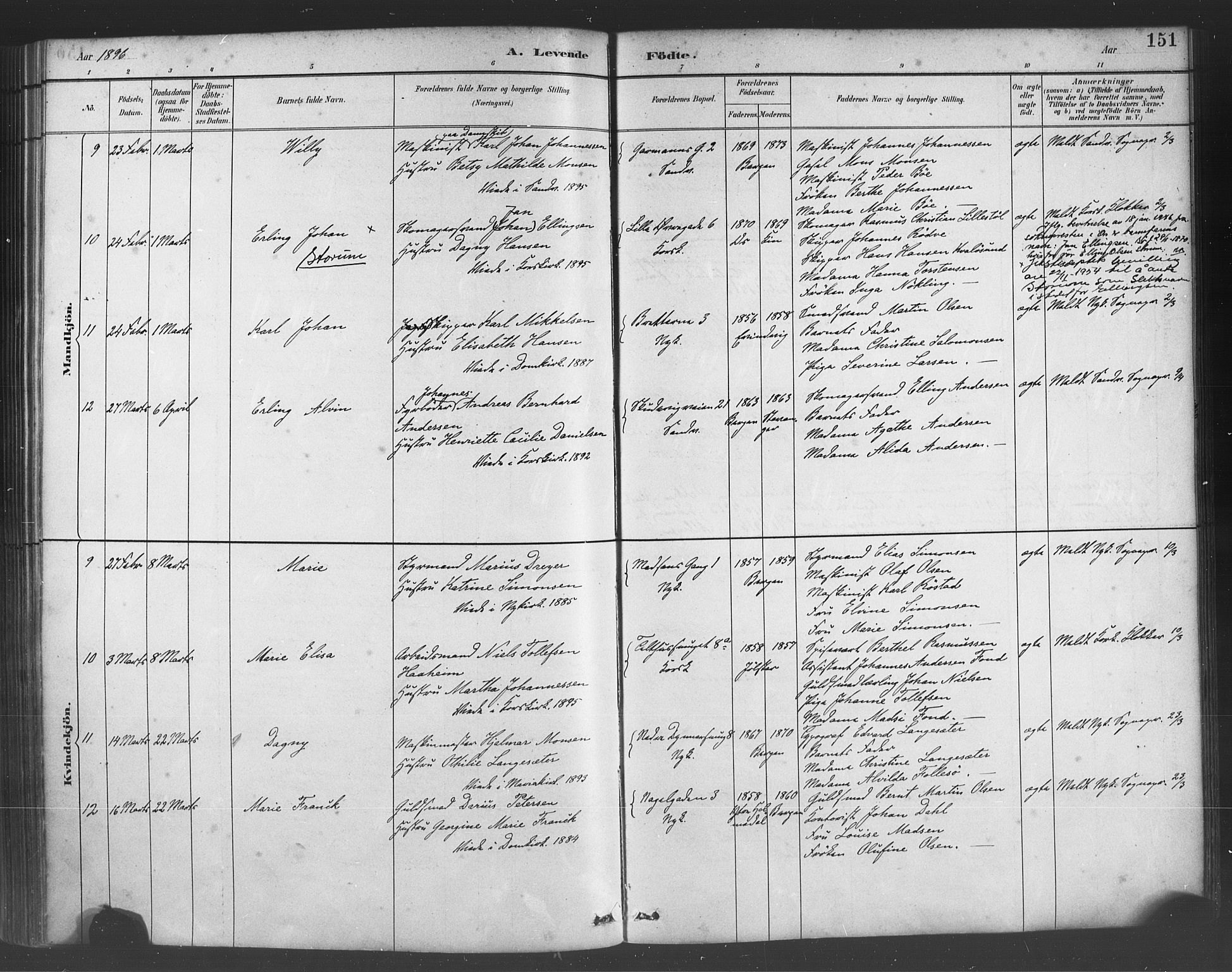 Fødselsstiftelsens sokneprestembete*, SAB/-: Parish register (official) no. A 2, 1884-1900, p. 151