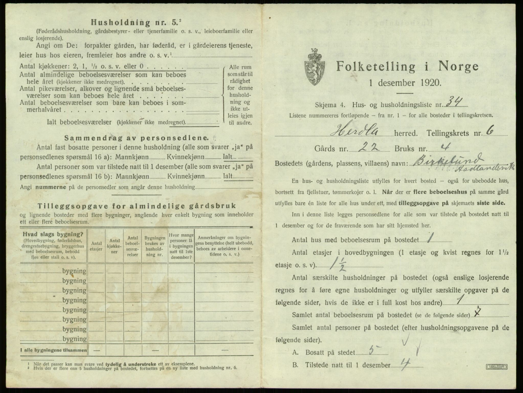 SAB, 1920 census for Herdla, 1920, p. 575