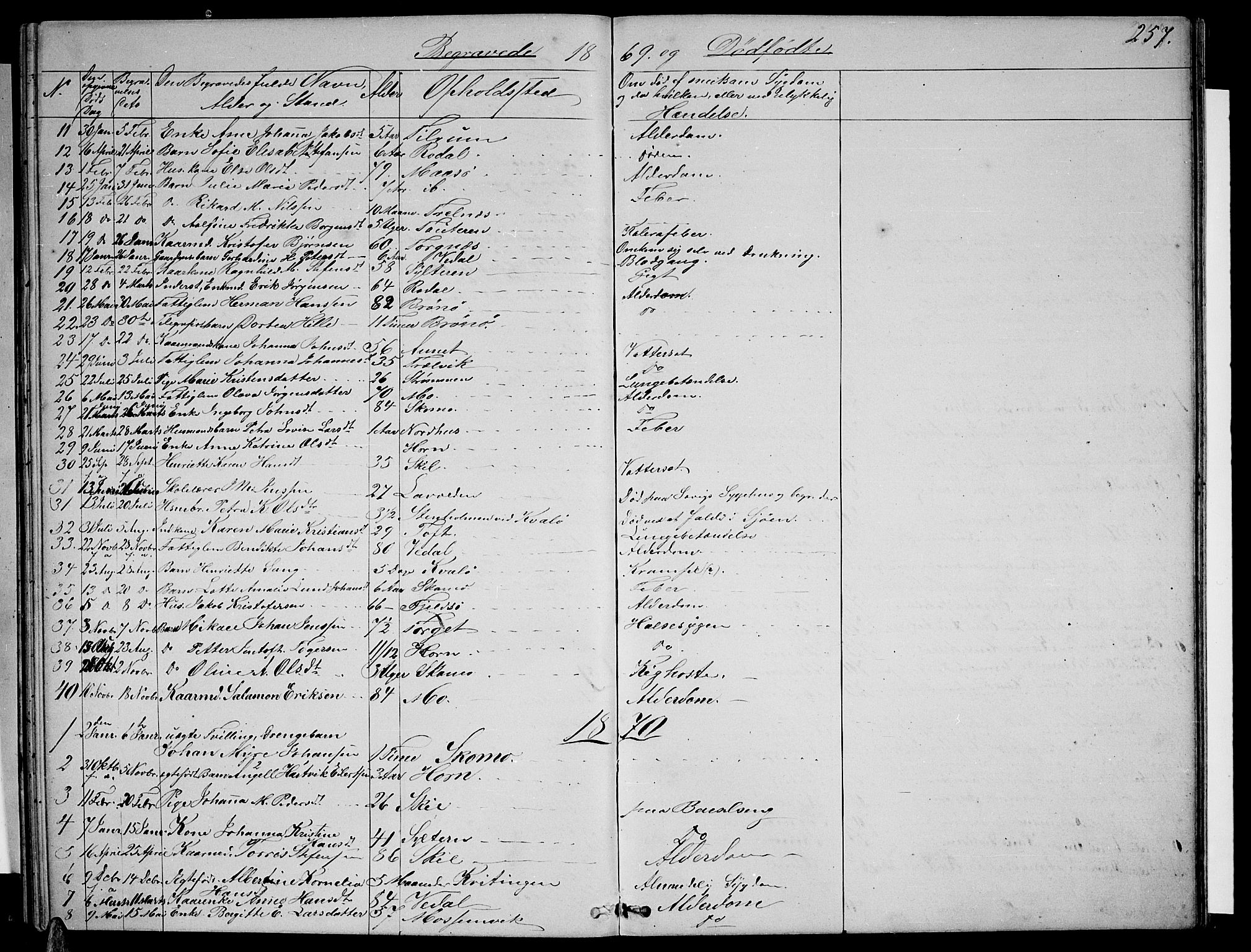 Ministerialprotokoller, klokkerbøker og fødselsregistre - Nordland, SAT/A-1459/813/L0212: Parish register (copy) no. 813C04, 1864-1886, p. 257