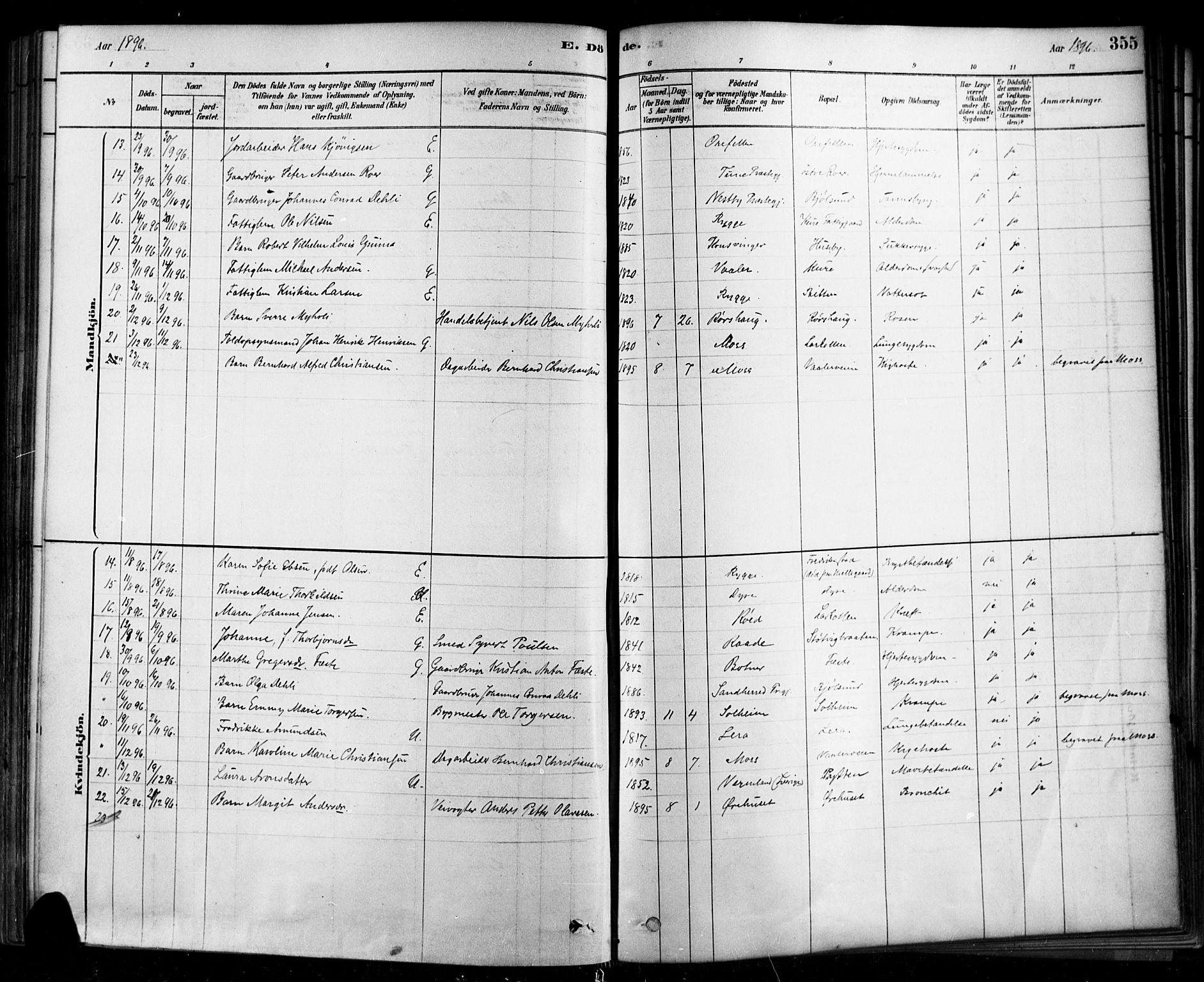 Rygge prestekontor Kirkebøker, AV/SAO-A-10084b/F/Fa/L0007: Parish register (official) no. 7, 1878-1904, p. 355