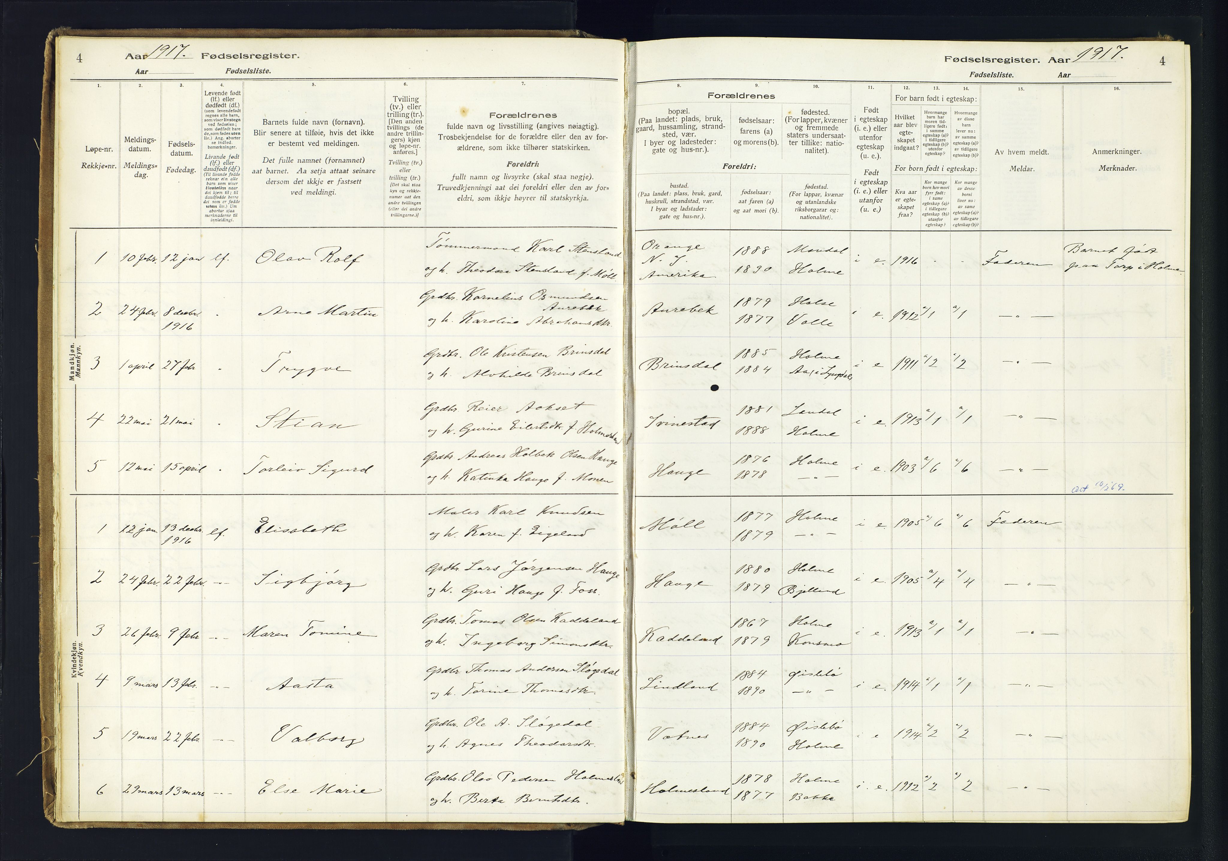 Holum sokneprestkontor, SAK/1111-0022/J/Ja/L0003: Birth register no. II.6.12, 1916-1982, p. 4