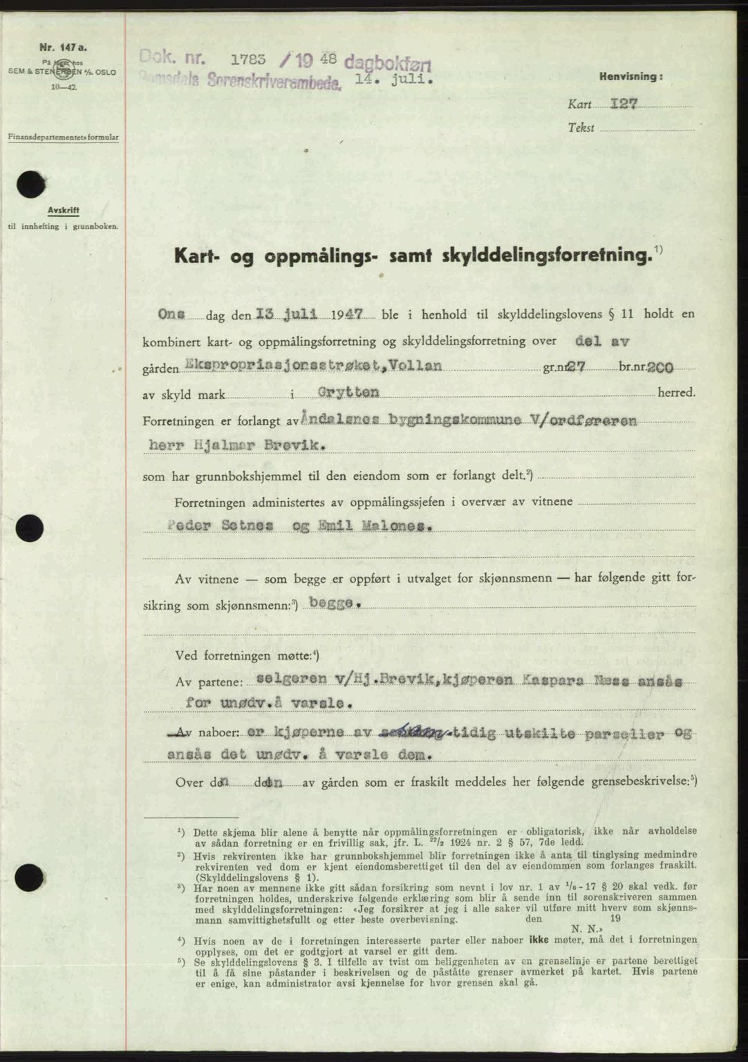 Romsdal sorenskriveri, AV/SAT-A-4149/1/2/2C: Mortgage book no. A26, 1948-1948, Diary no: : 1783/1948