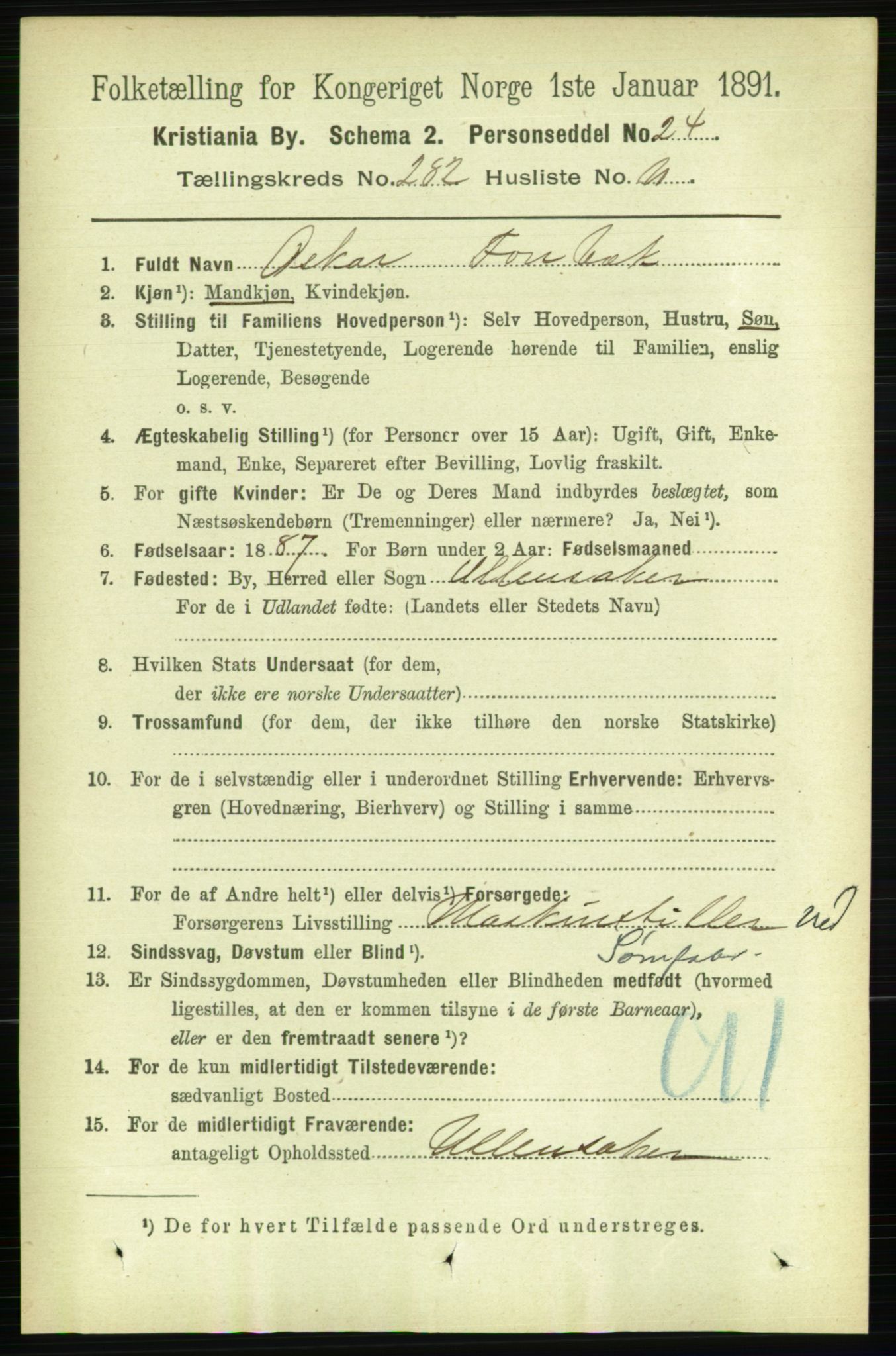 RA, 1891 census for 0301 Kristiania, 1891, p. 171906