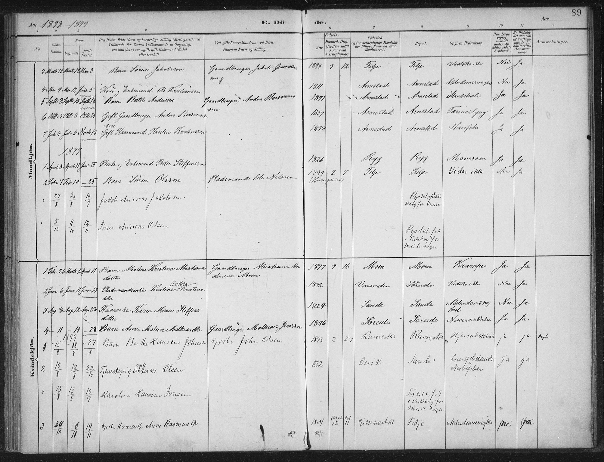 Gloppen sokneprestembete, SAB/A-80101/H/Haa/Haad/L0001: Parish register (official) no. D  1, 1885-1910, p. 89