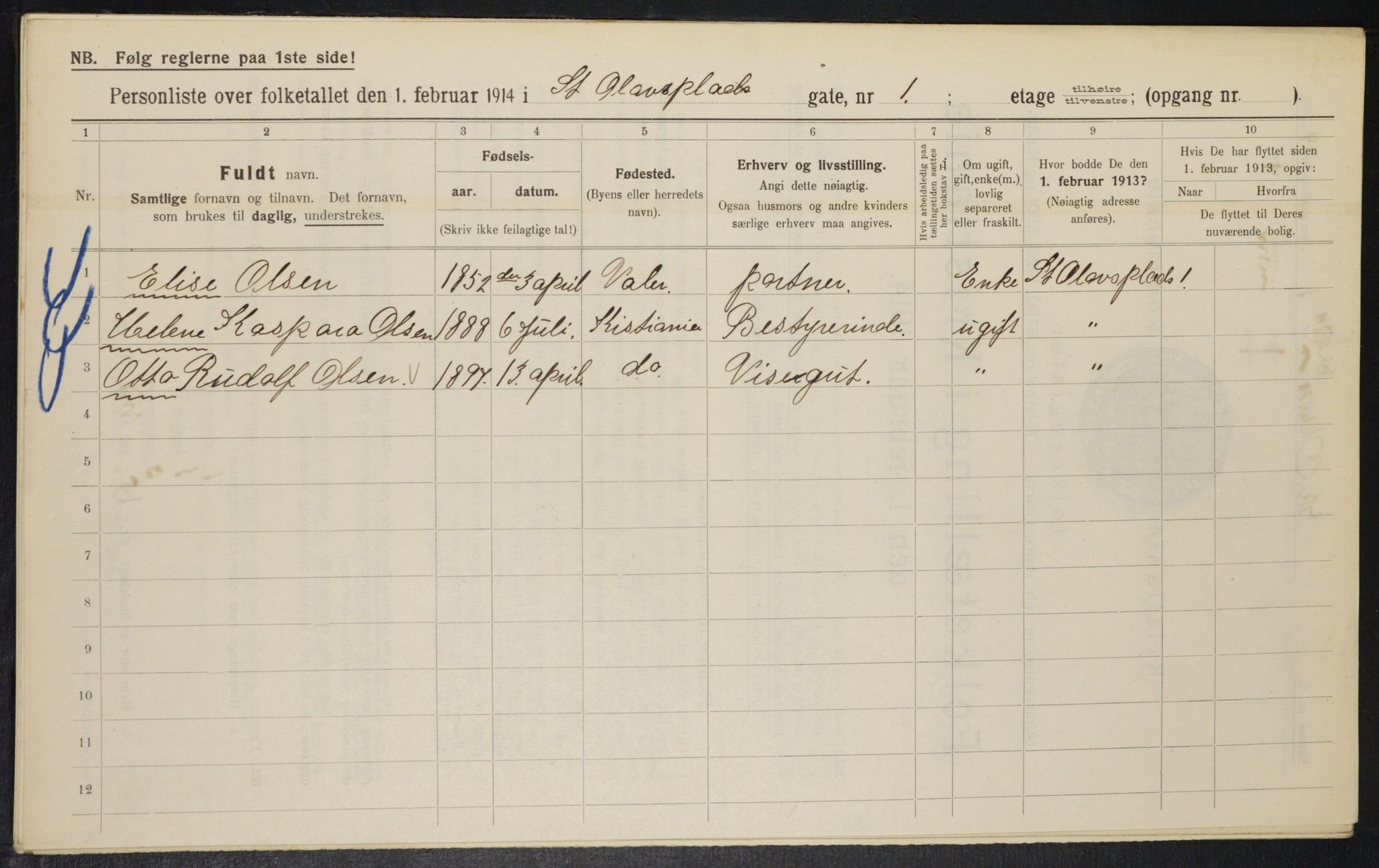 OBA, Municipal Census 1914 for Kristiania, 1914, p. 88196