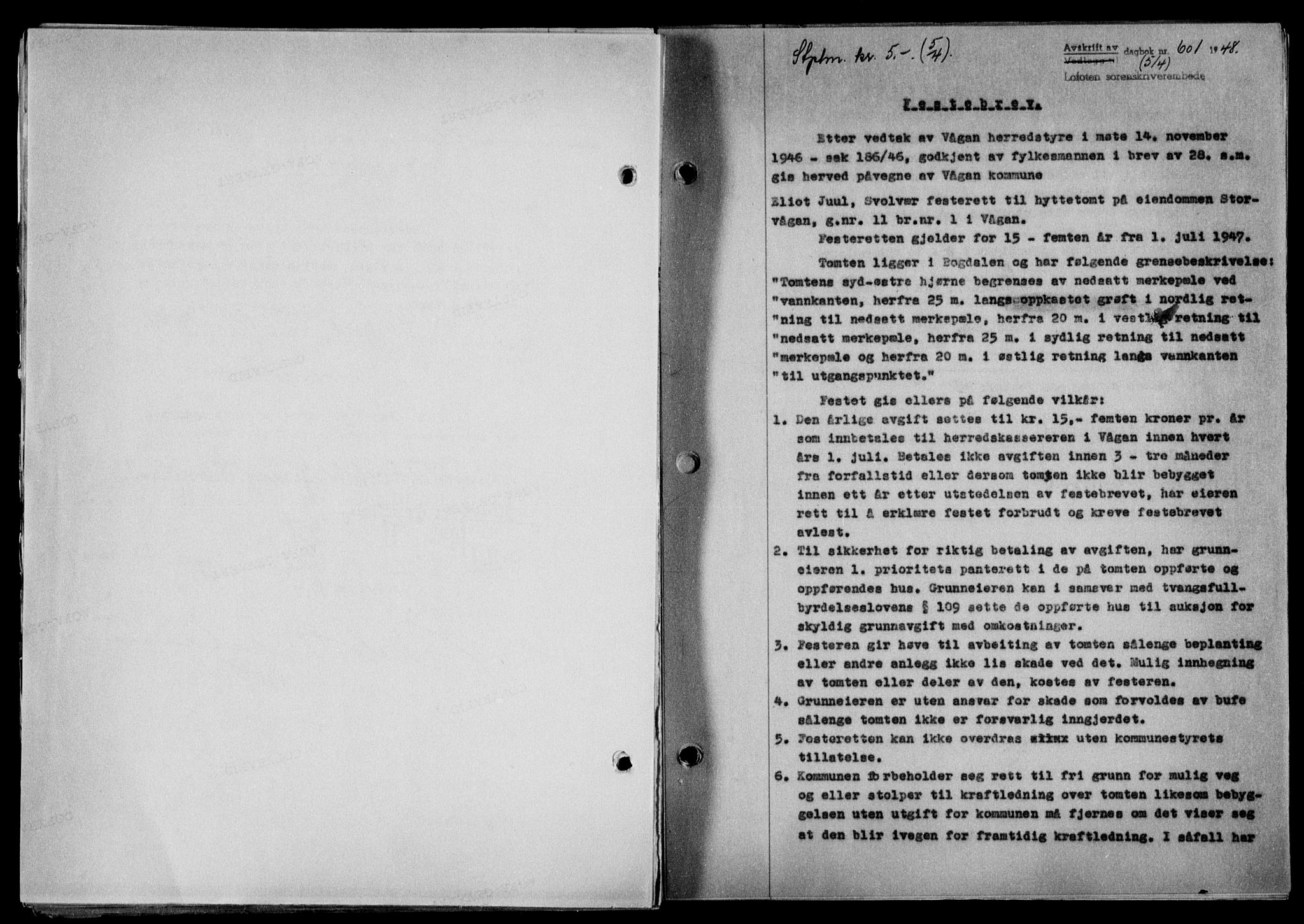 Lofoten sorenskriveri, SAT/A-0017/1/2/2C/L0018a: Mortgage book no. 18a, 1948-1948, Diary no: : 601/1948