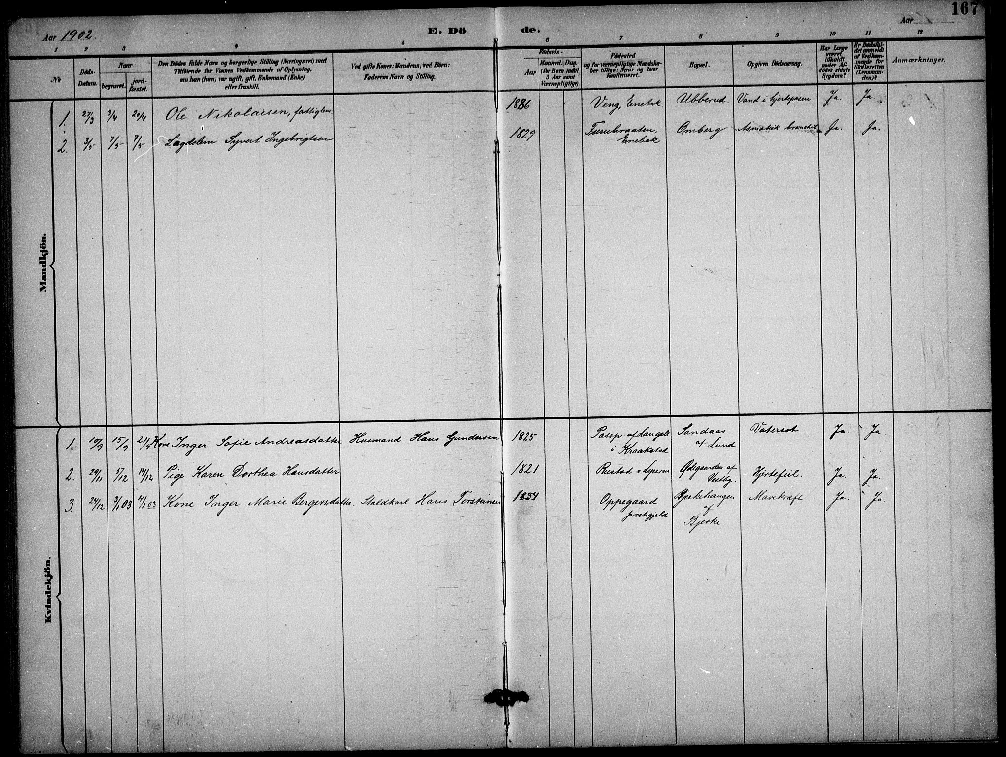 Enebakk prestekontor Kirkebøker, SAO/A-10171c/G/Gb/L0002: Parish register (copy) no. II 2, 1891-1903, p. 167